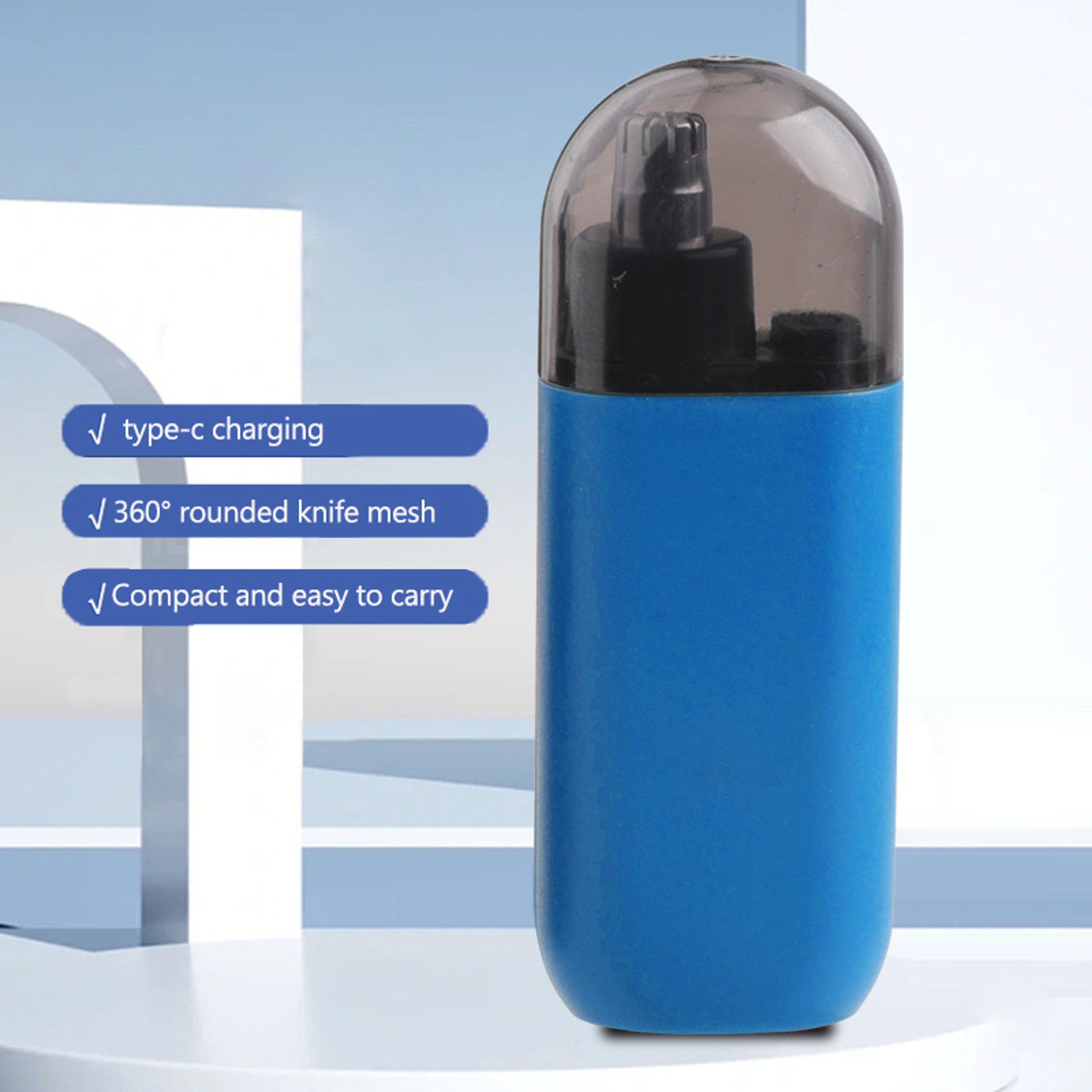 Portable electric nose clipper USB rechargeable, 150mAh lithium battery, mini compact design fast charging USB interface – view 2
