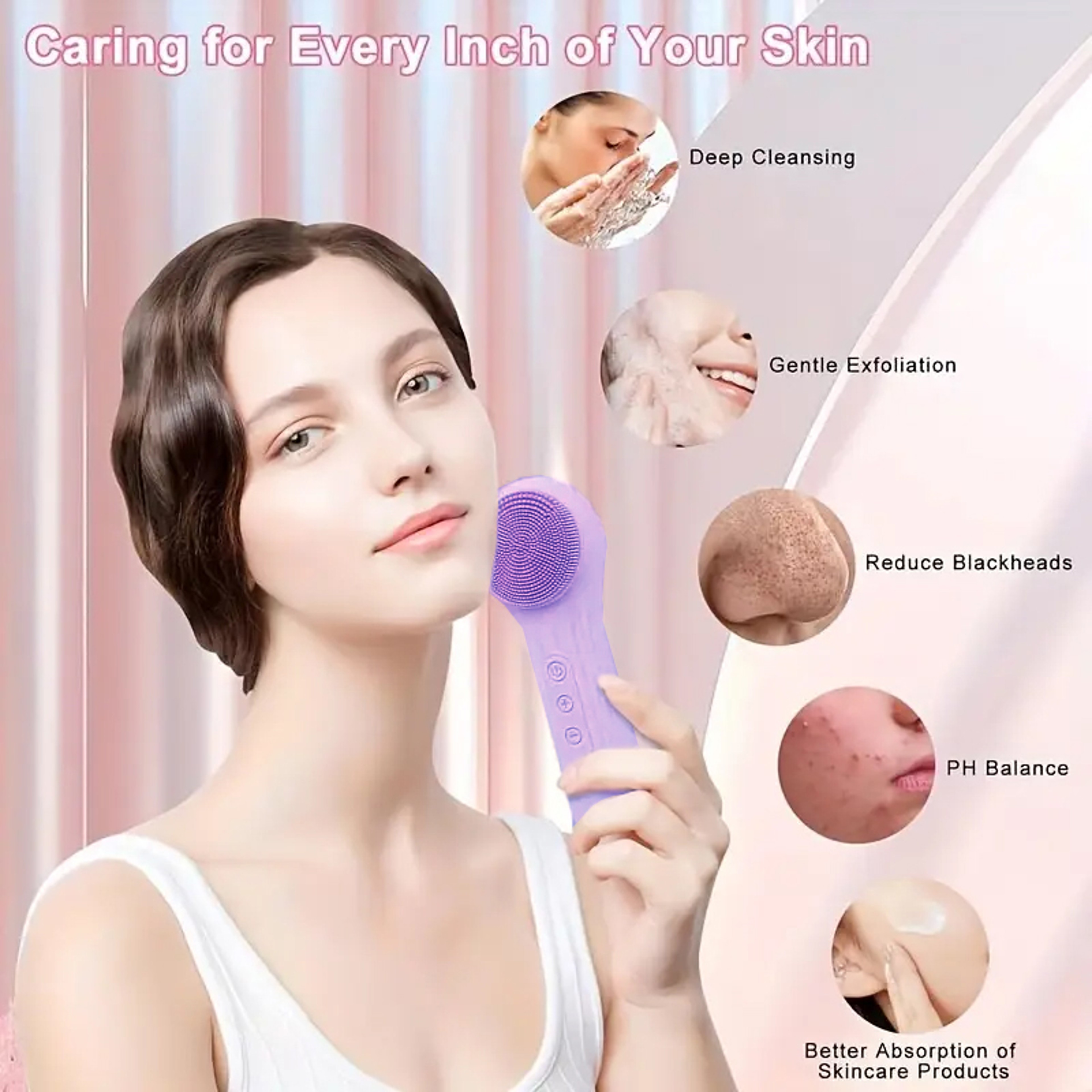 Ultrasonic Vibration Silicone Facial Cleanser, Intelligent Multifunctional Electric Facial Brush, Magnetic Charging – view 4