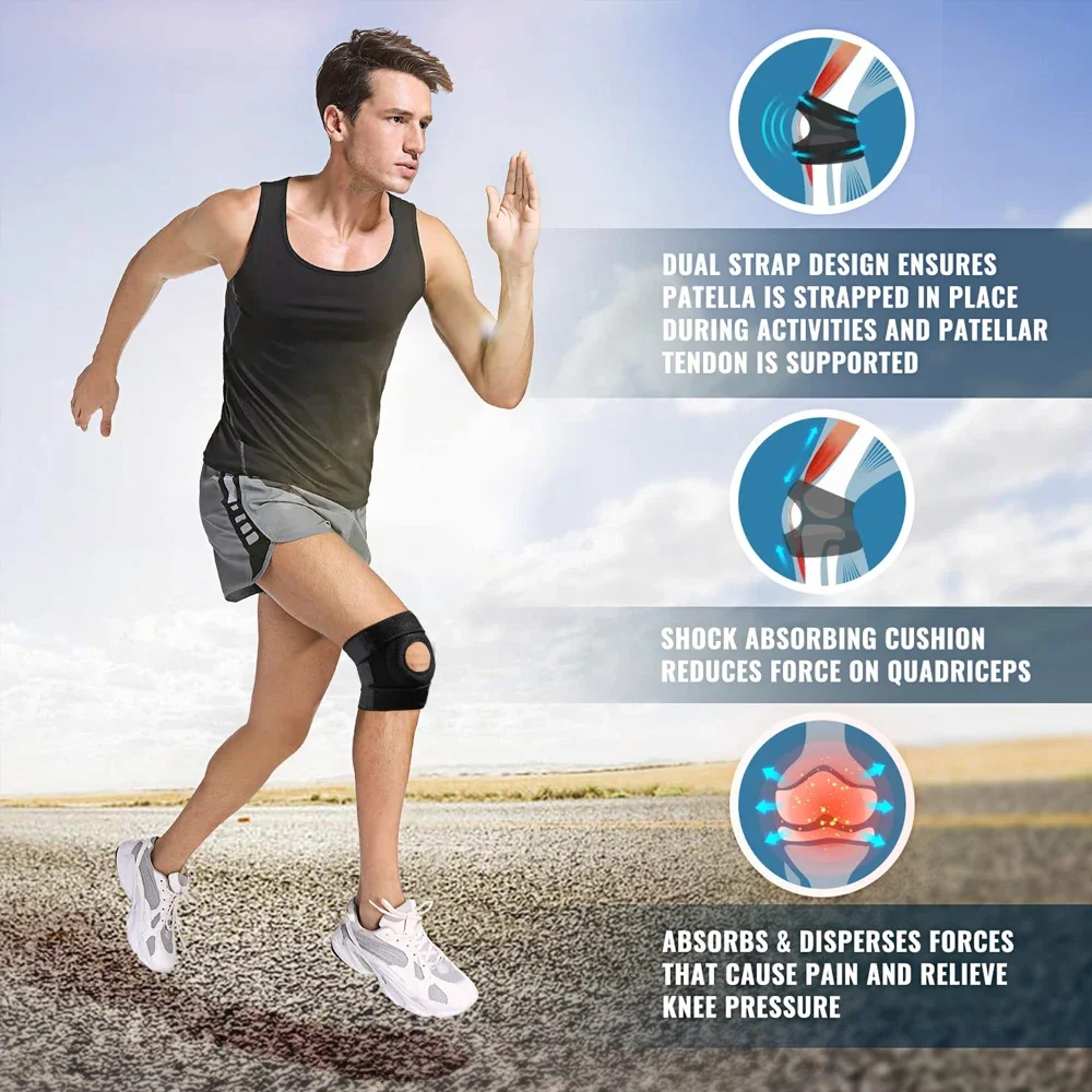 Adjustable Knee Support Brace, Open Patella Design, Hook and Loop Closure, Ideal for Running, Biking, Aerobics – view 2