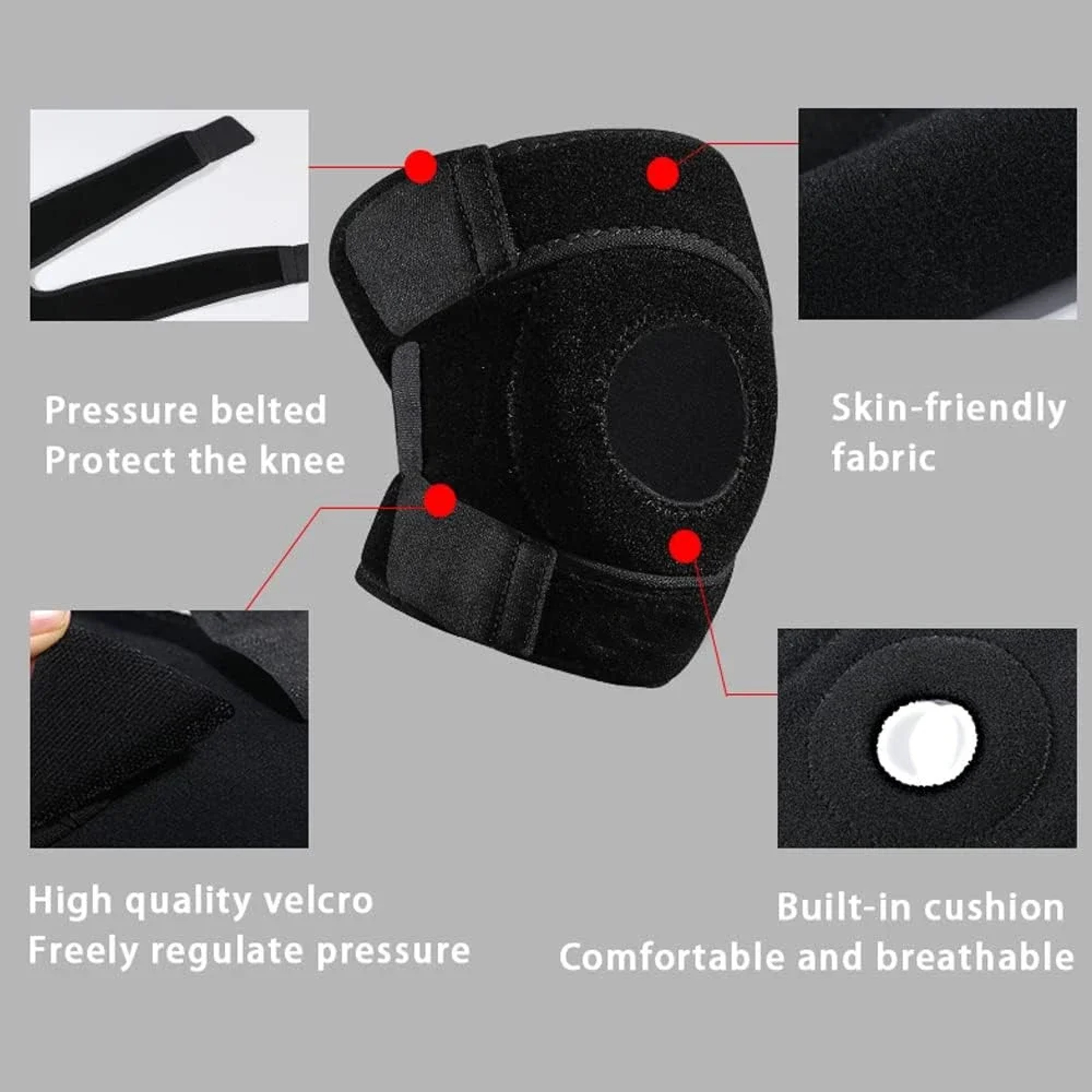 Adjustable Knee Support Brace, Open Patella Design, Hook and Loop Closure, Ideal for Running, Biking, Aerobics – view 5