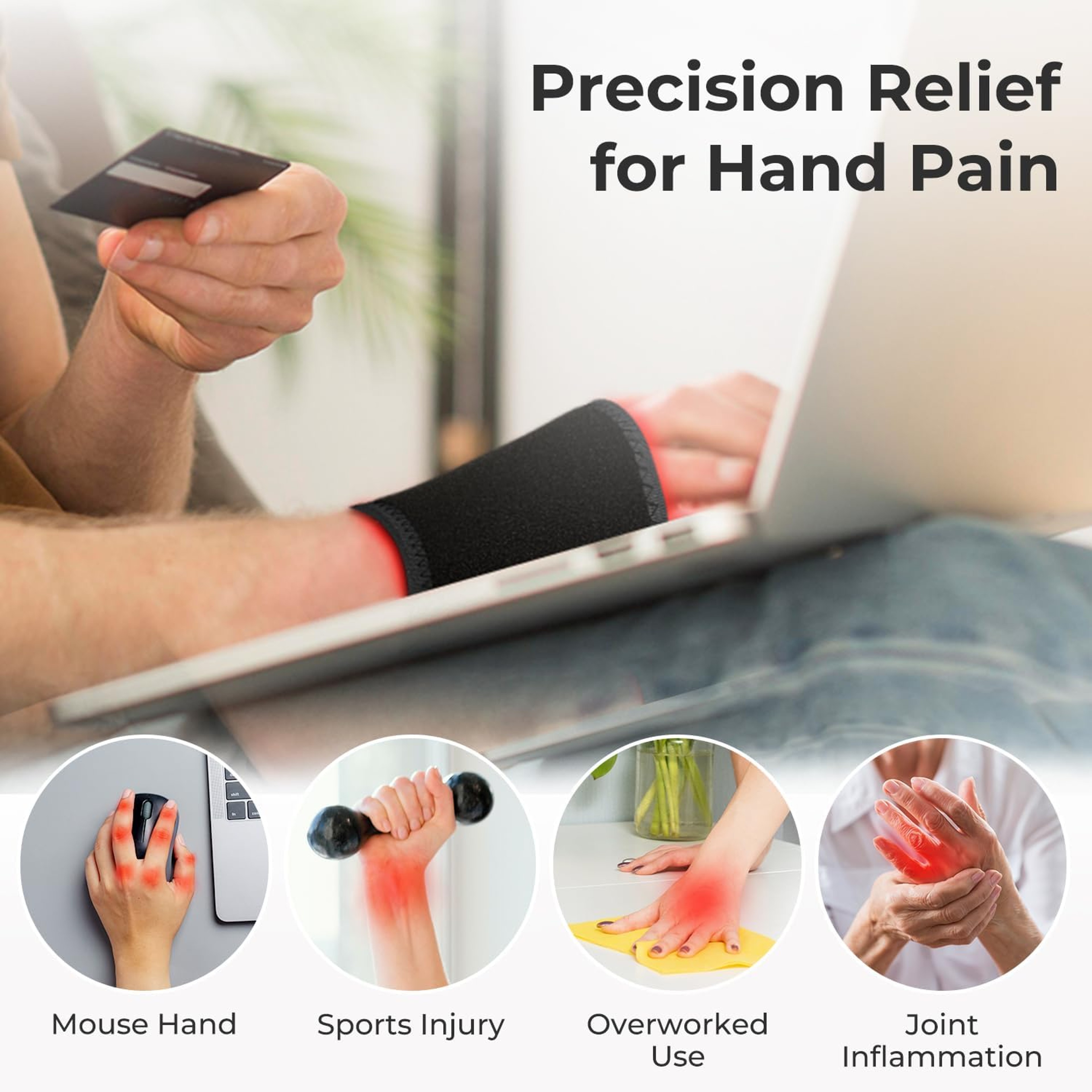 Red And Near Infrared Light Therapy Wrist Band Rechargeable Cordless 48 LED Hand Wrap Pain Relief F 1