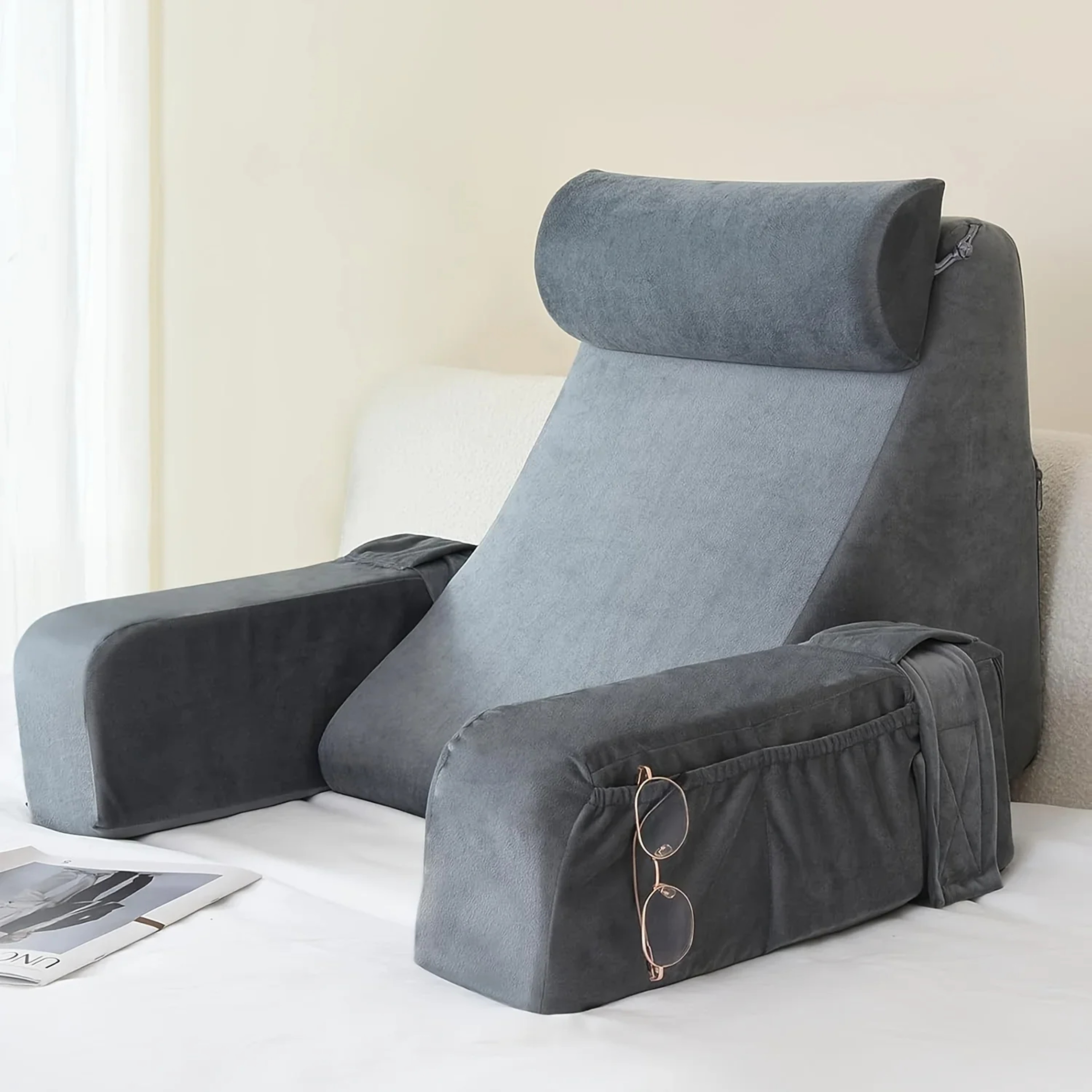 Ergonomic Back Support Cushion for Bed Chair, Reading Pillow with Armrests Cushion, TV Gaming Comfort Accessory Bed – view 2