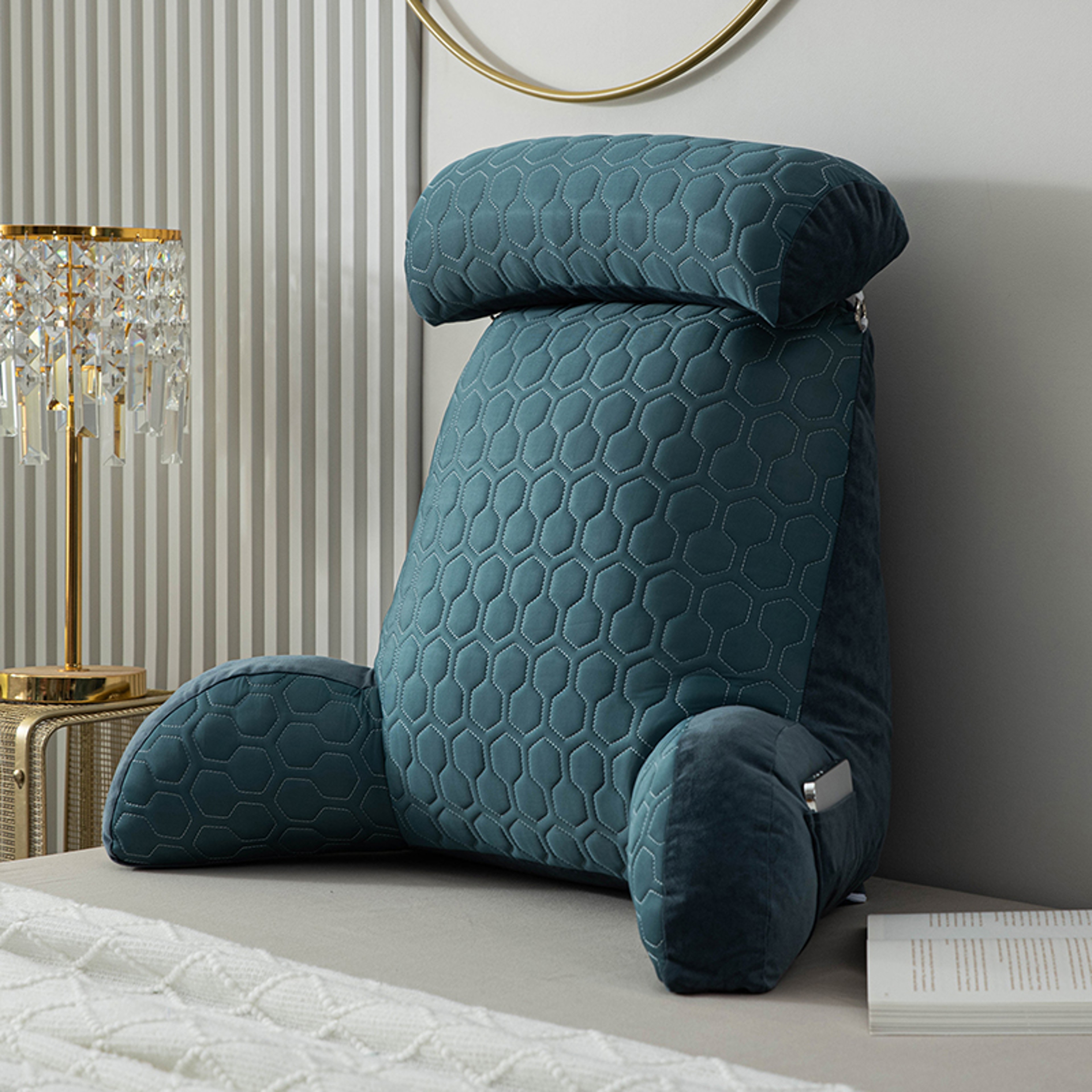 Back Cushion For Sitting Up In Bed Reading Pillow Standard Bed Pillow Chair Arm Pillow With Pockets 0