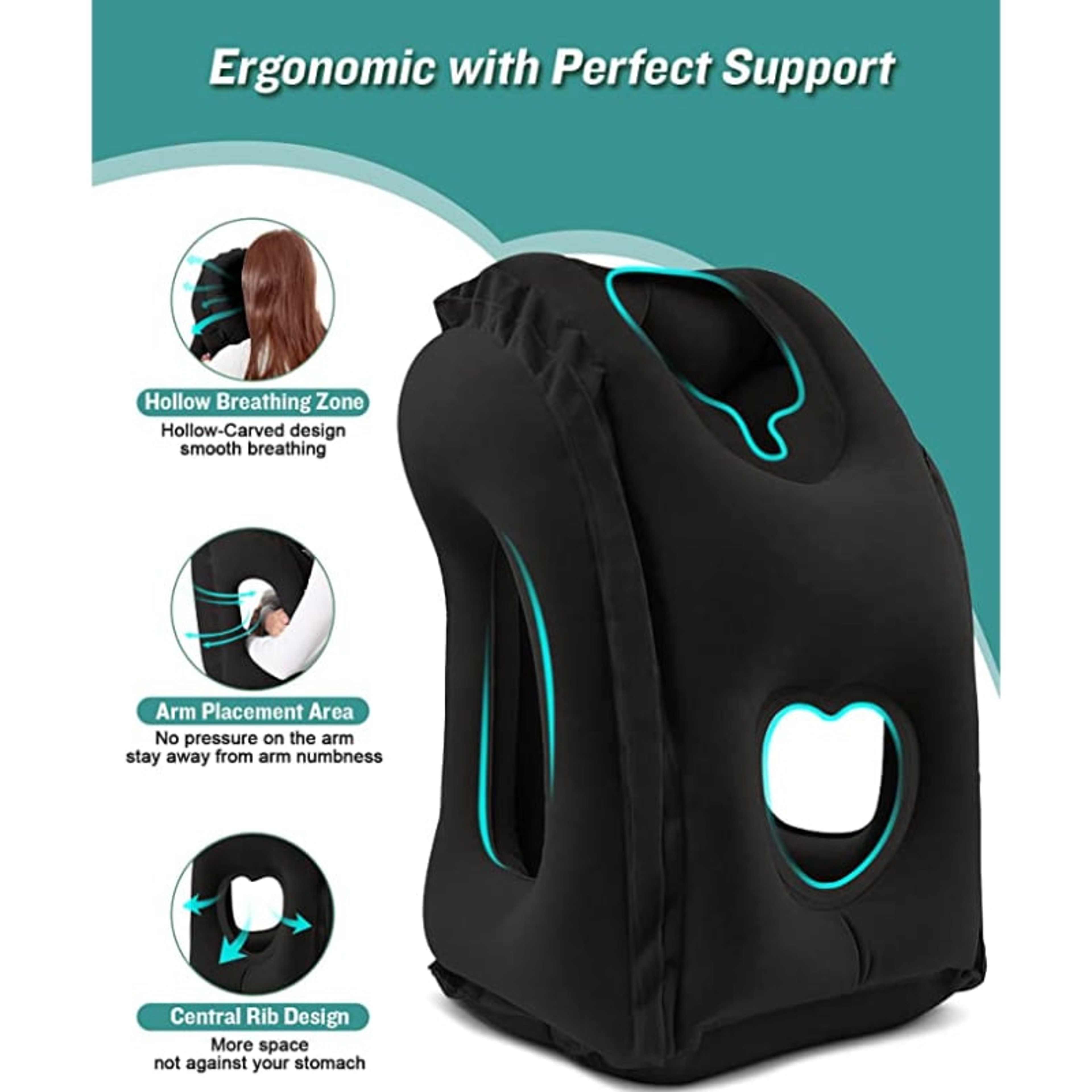 Portable PVC Inflatable Travel Pillow, Chin Support Cushion for Airplane, Car, Office, Comfortable Headrest Nap Pillow – view 1