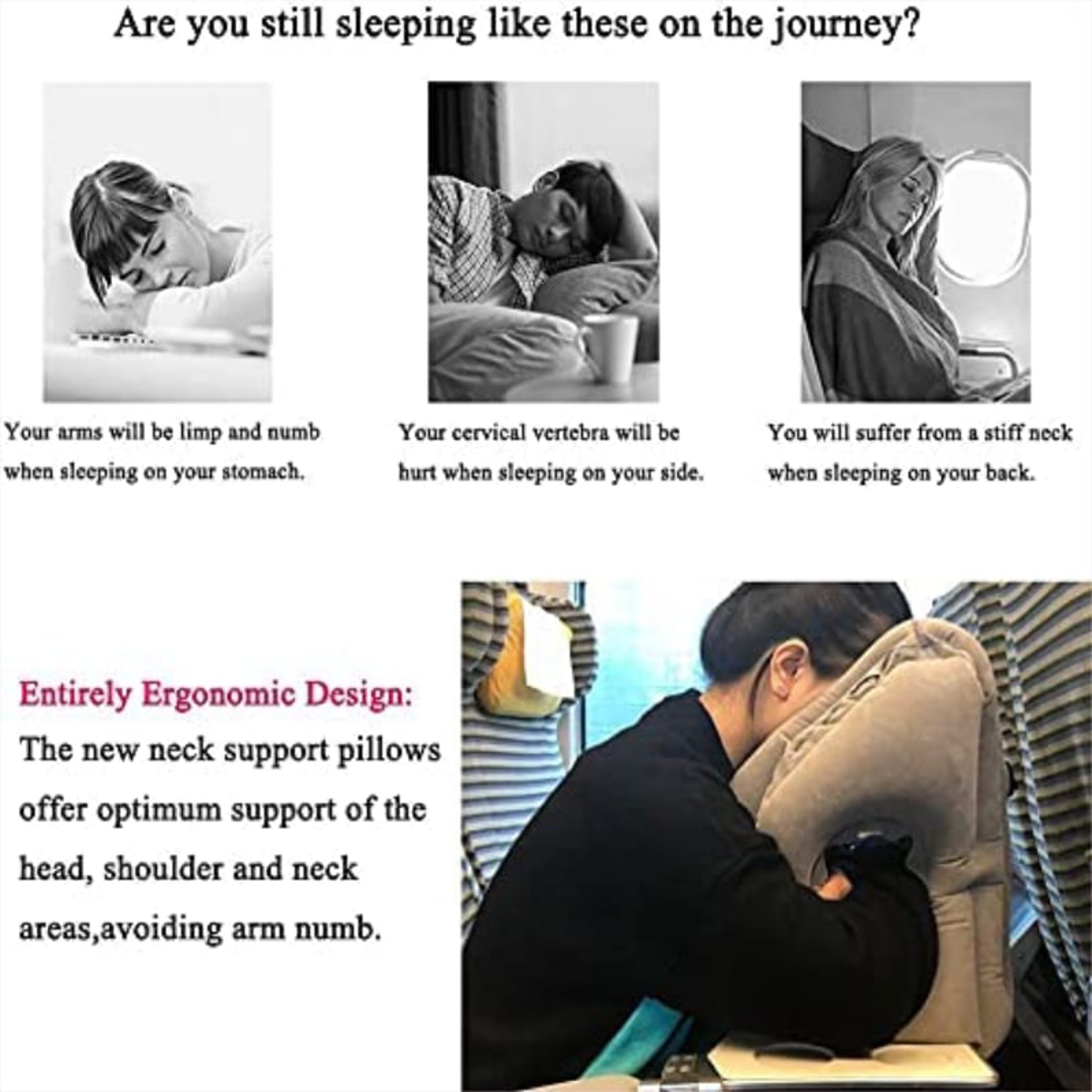 Portable PVC Inflatable Travel Pillow, Chin Support Cushion for Airplane, Car, Office, Comfortable Headrest Nap Pillow – view 5