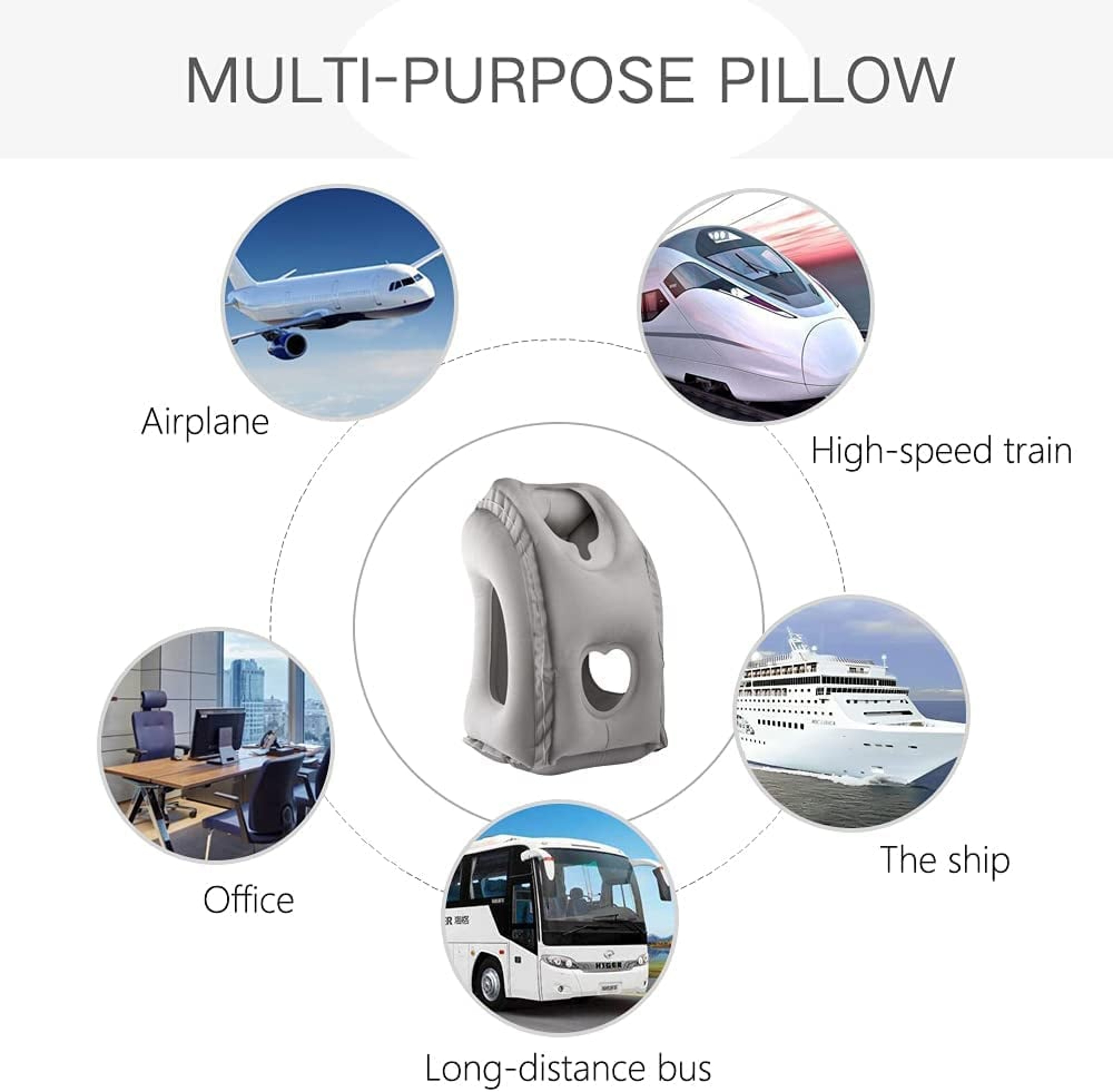 Portable PVC Inflatable Travel Pillow, Chin Support Cushion for Airplane, Car, Office, Comfortable Headrest Nap Pillow – view 6