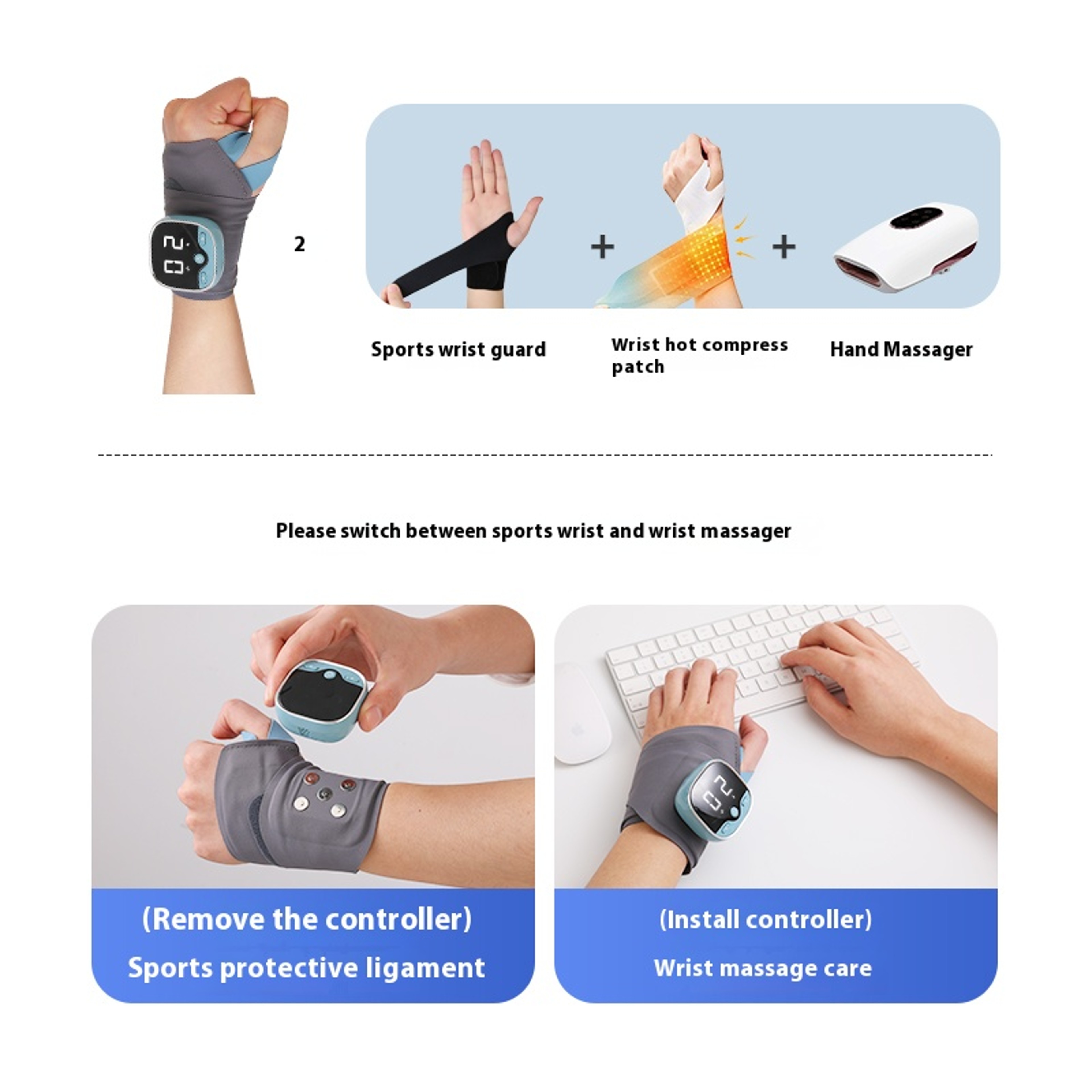 Electric Heating Wrist Massager 5 Levels Hot Compress 3 Levels Vibration Massage Wrist Guard Band Carpal Tunnel – view 2