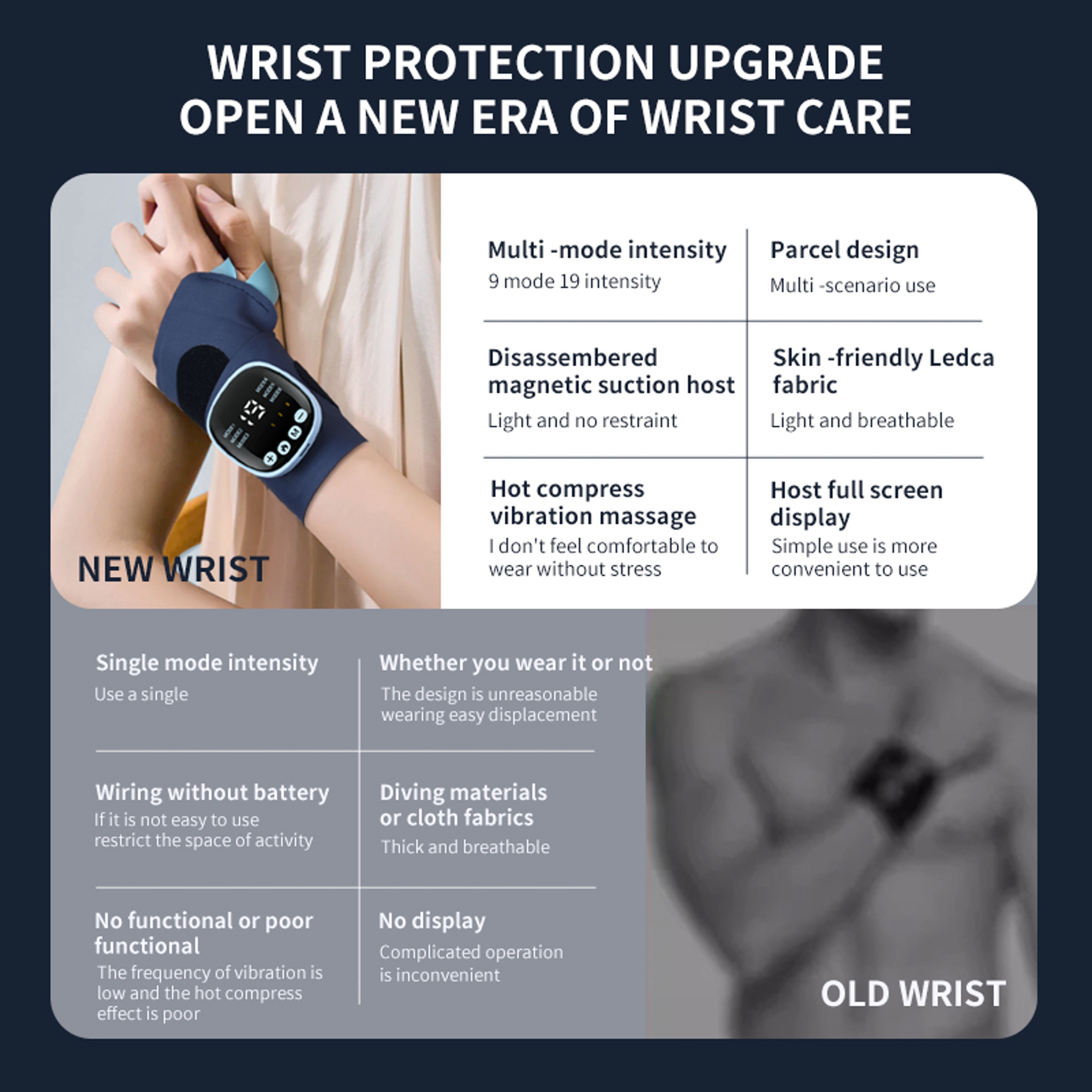 USB Rechargeable Wrist Brace Wrap Cordless Wrist Massager With Heat Warm Pad For Carpal Tunnel Pain 1