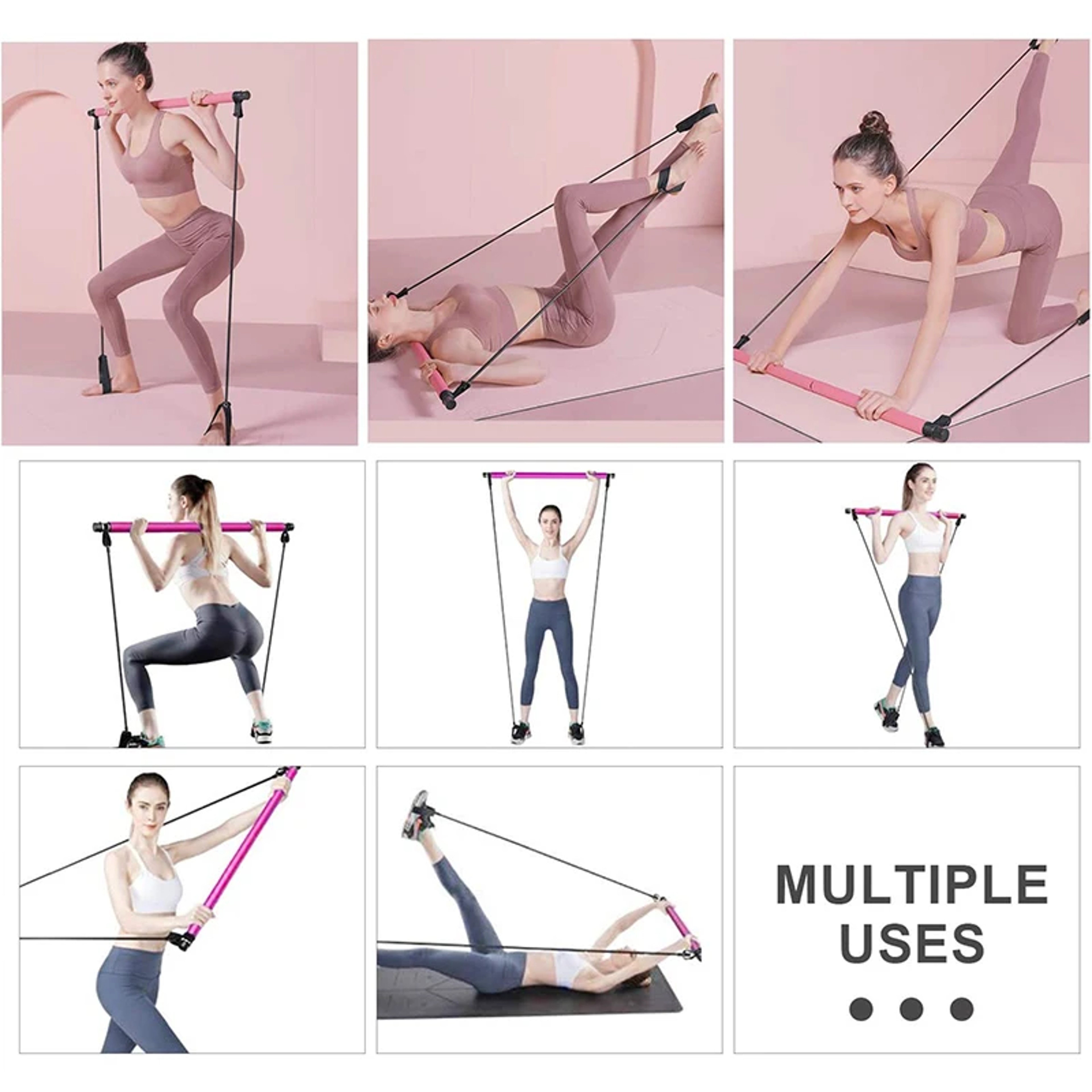 Yoga Pilates Bar Set, Multifunctional Fitness Bar Combination, Elastic Rope Back Trainer Stretching Belt – view 3