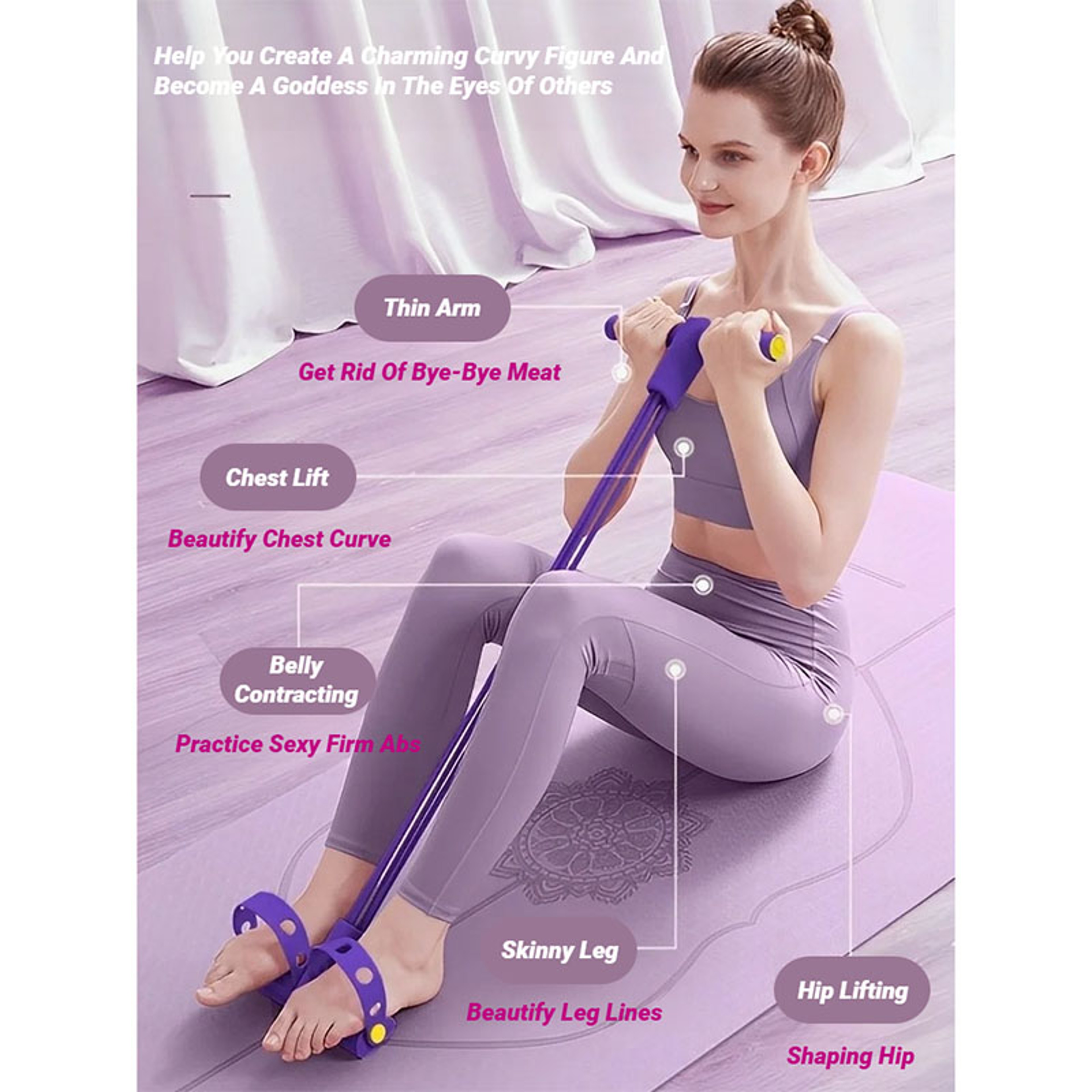 Multi Functional Six Tube Pedal Tensioner, Elastic Band Tension Rope, Yoga and Abdominal Strengthening Fitness Equipment – view 5