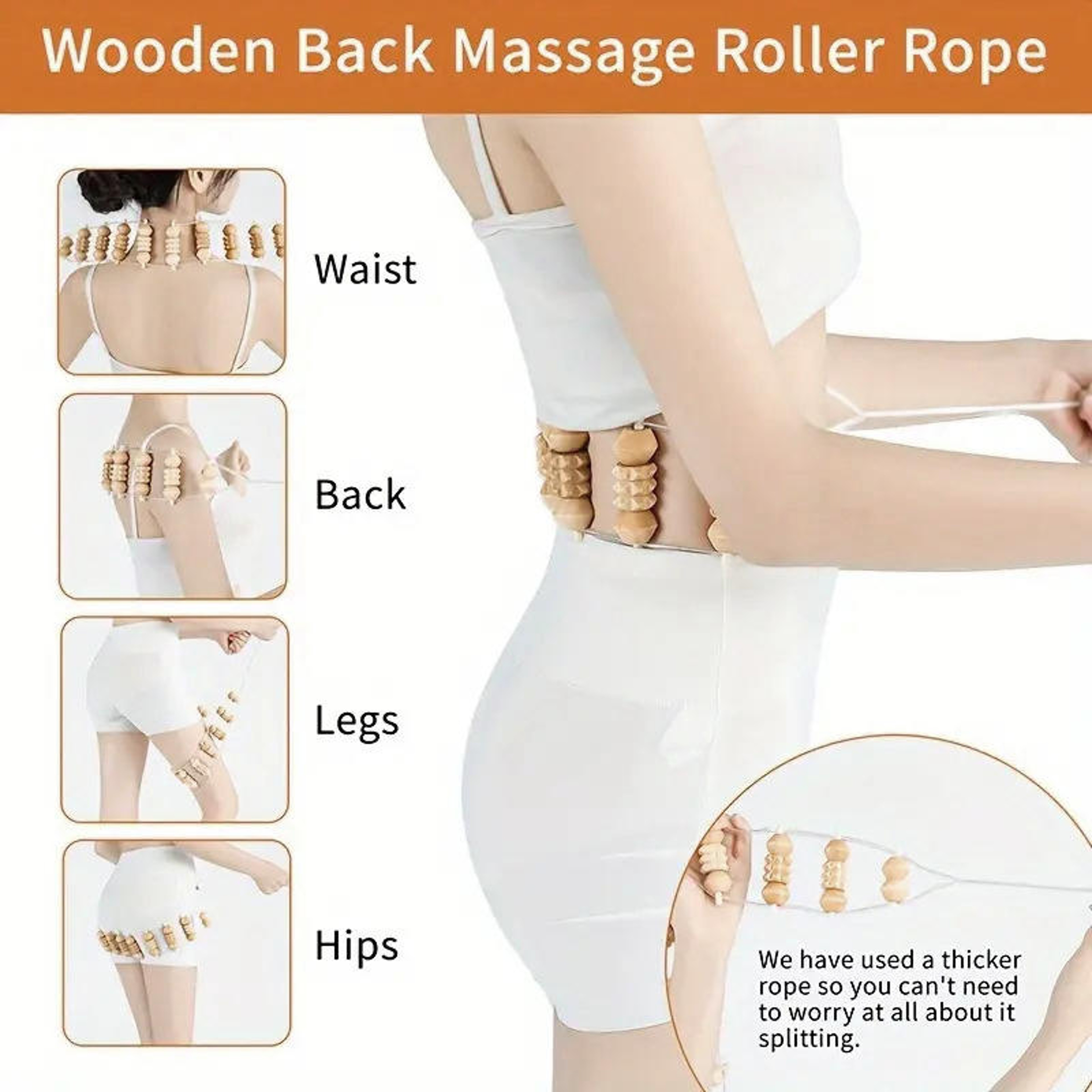 Wood Therapy Back Massage Roller Rope, Cellulite Massage Tools, Self Massage Tools for Neck, Leg, Back Pain Relief – view 2
