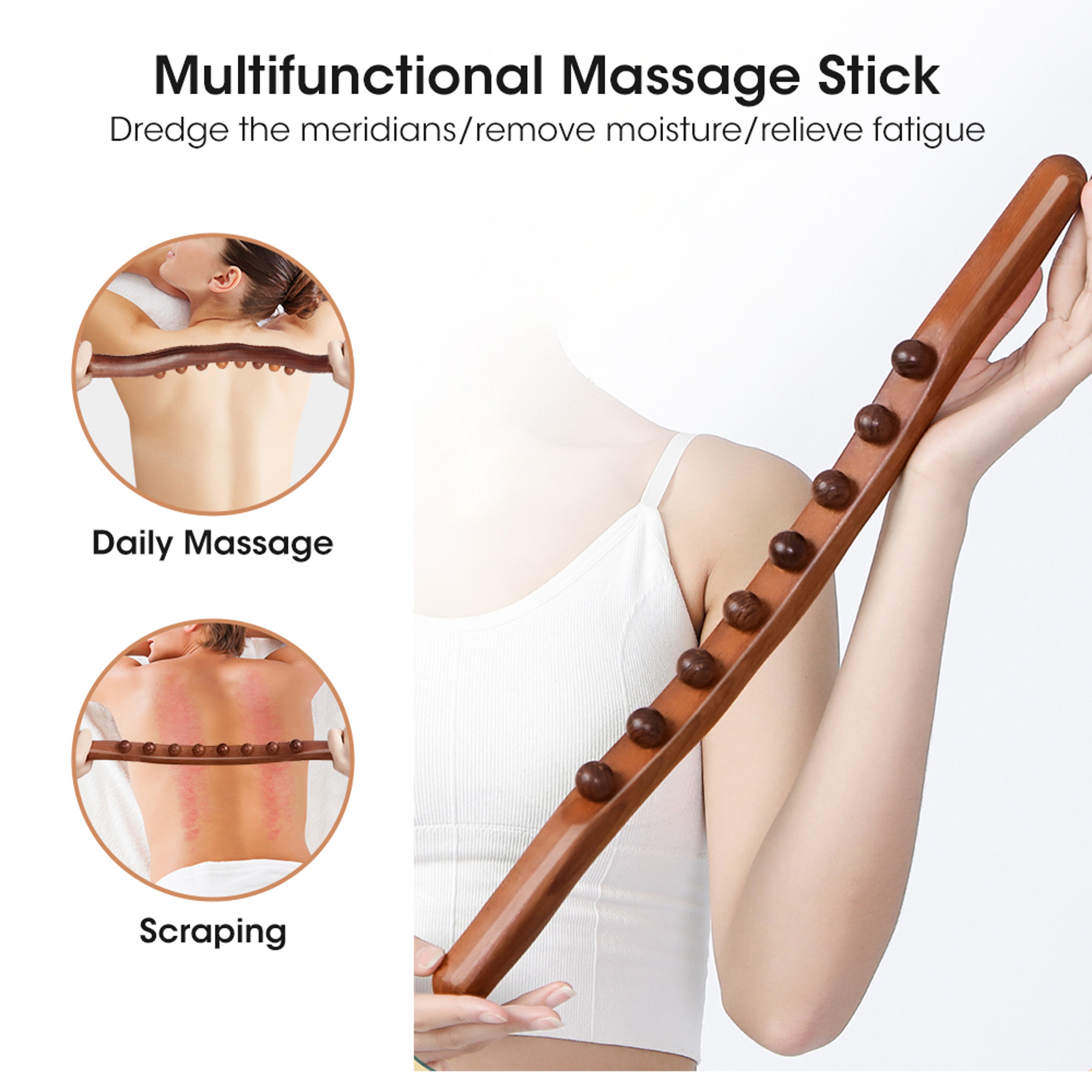 Lymphatic Drainage Tools, Handheld Wood Massage Roller Stick, Cellulite Massager, Fascia Blaster for Neck Back Waist Leg – view 3