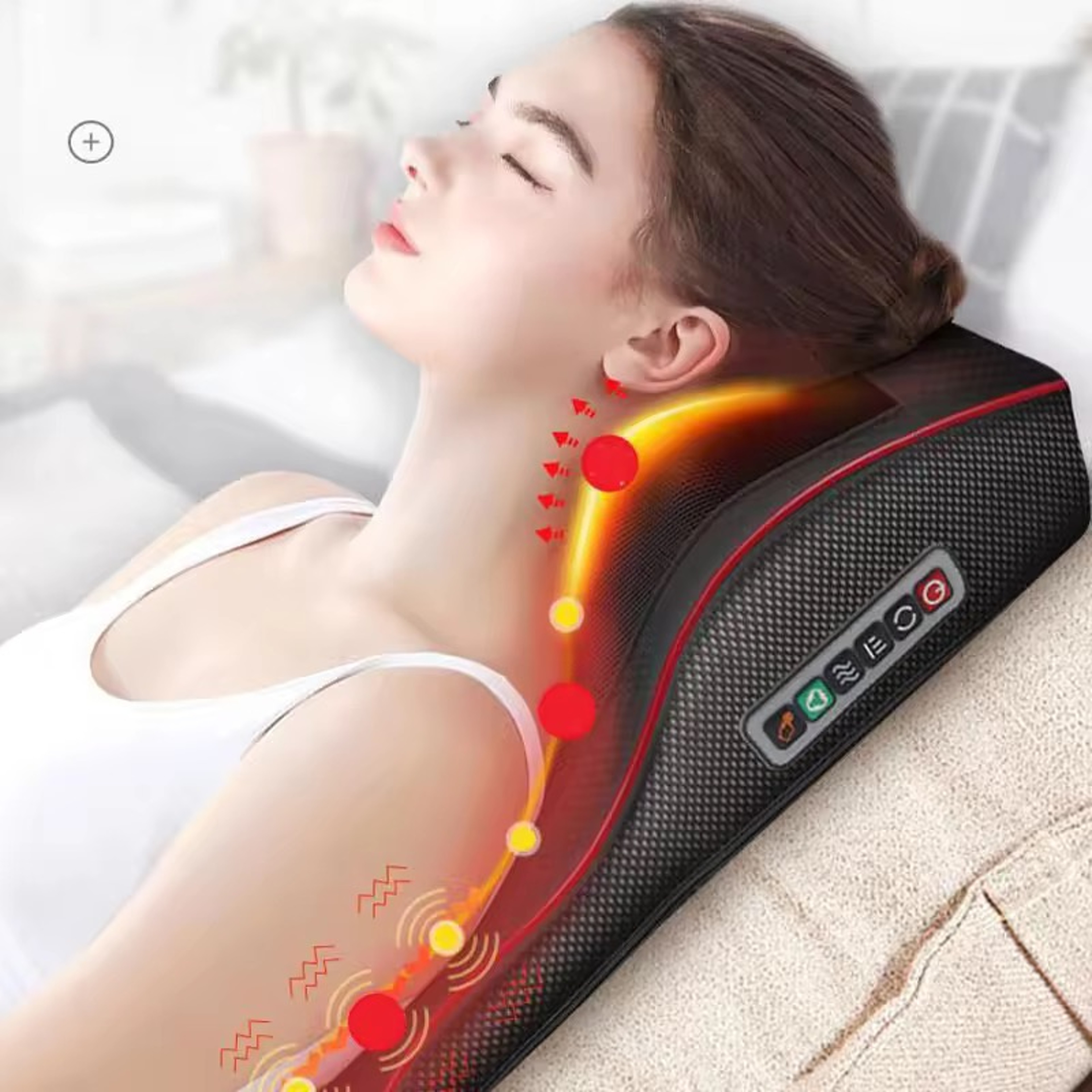 Electric Neck Pillow Massager, Head Cervical Airbag Traction, Back Waist Body Massager for Car, Heating and Vibration – view 1