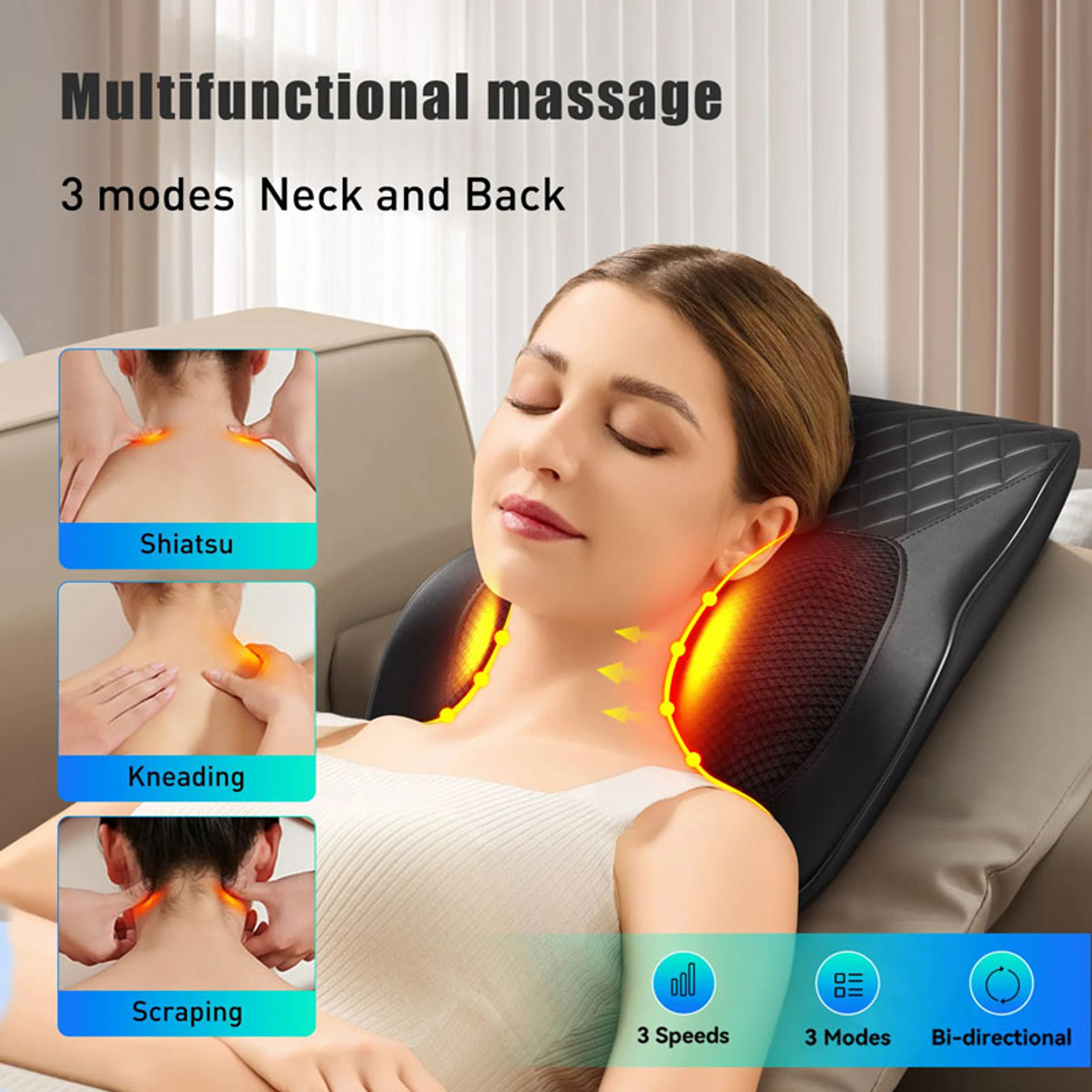 Vibration Heating Neck Pillow Massager, 3 Speed Adjustment, Massage Machine, Shoulder Neck Back Relaxation – view 4