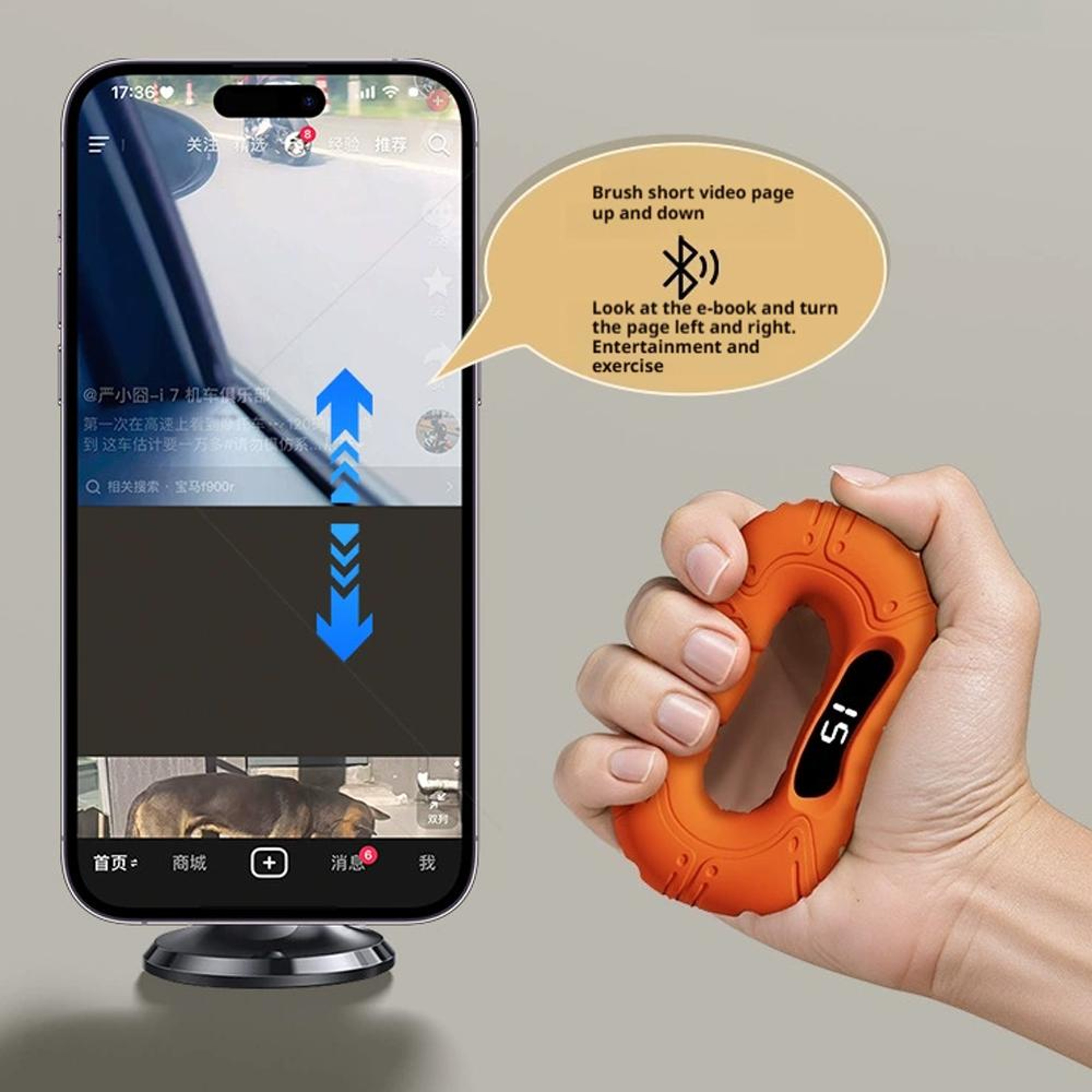 Hand Grip Strengthener For Carpal Tunnel, Bluetooth Silicone Finger Exerciser, Wrist Workout, Fitness Training – view 3