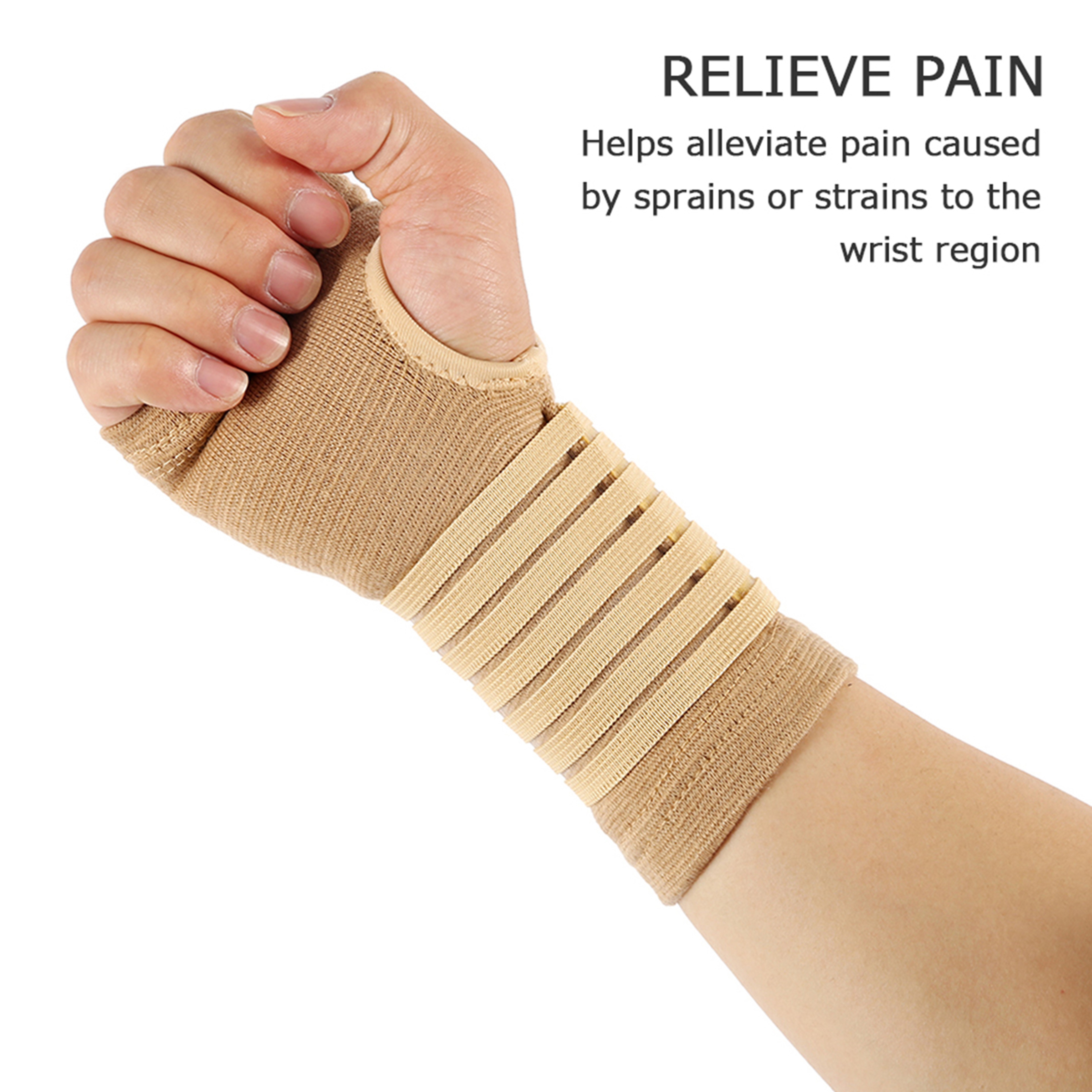 Beige Wrist Support Gloves Hand Bandage Strap For Sprains Injury Or Sports Thumb And Wrist Gloves 3