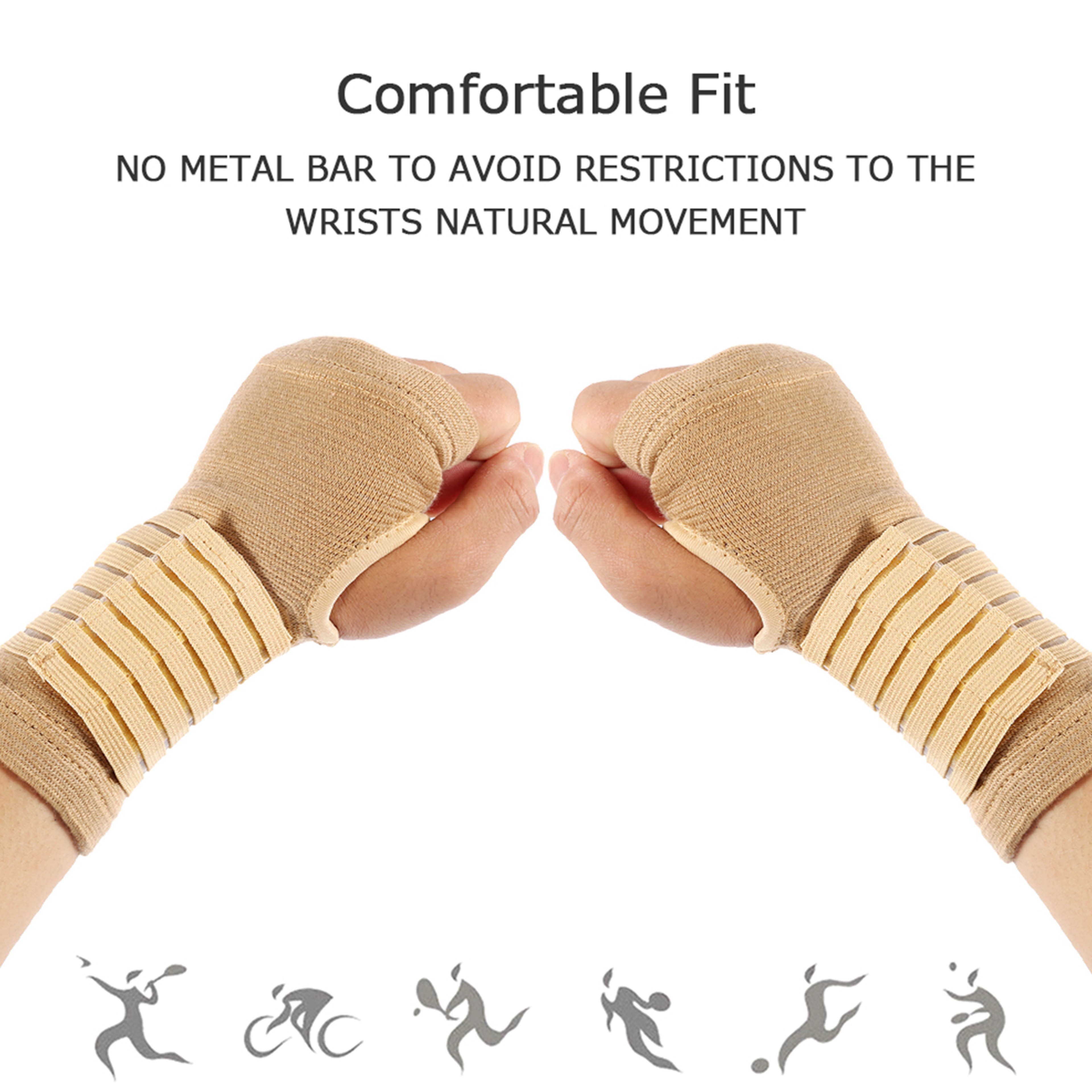 Beige Wrist Support Gloves Hand Bandage Strap For Sprains Injury Or Sports Thumb And Wrist Gloves 5