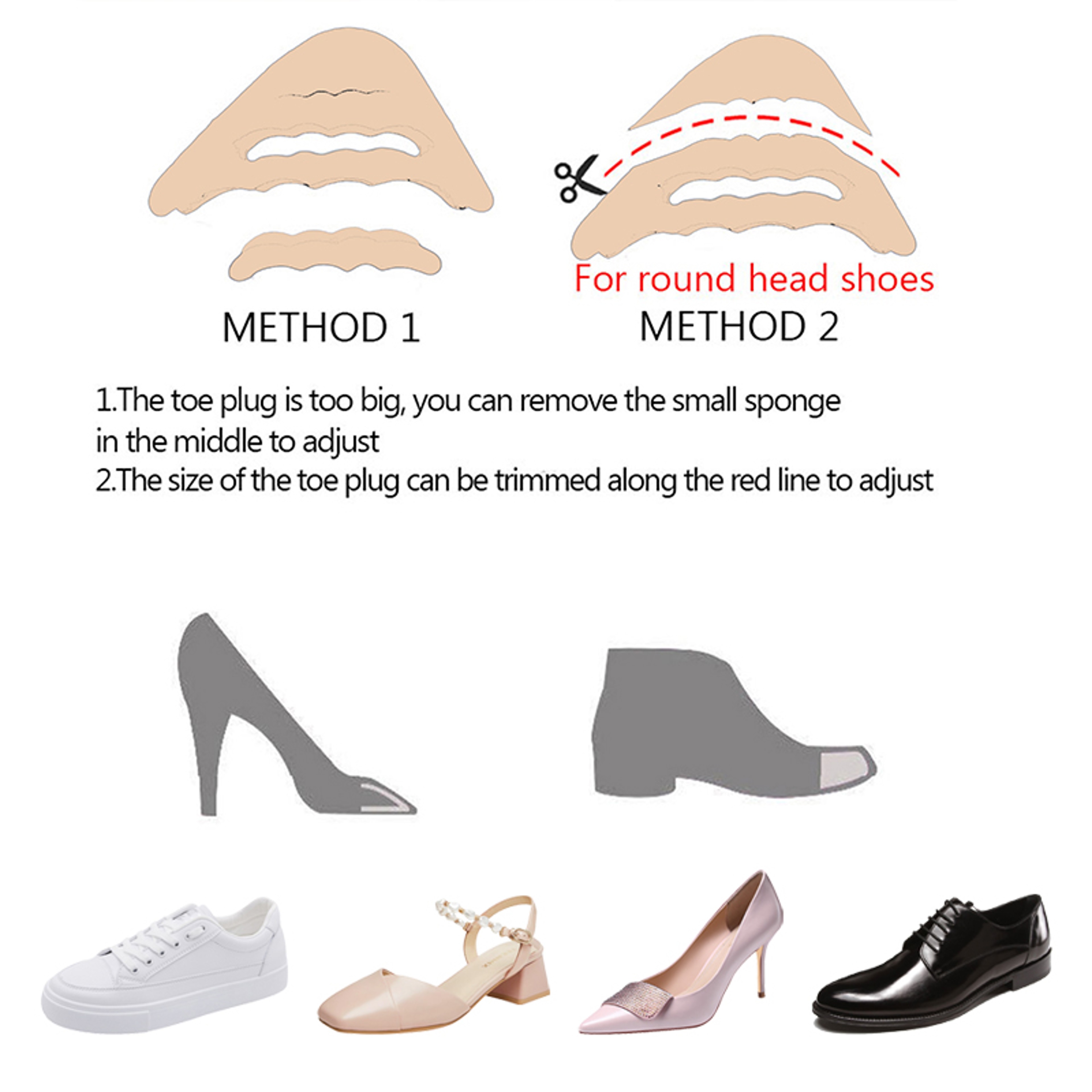 Women High Heel Half Forefoot Cushion, Toe Plug Insoles Pain Relief Protector, Big Shoes Toe Front Filler Adjustment – view 2