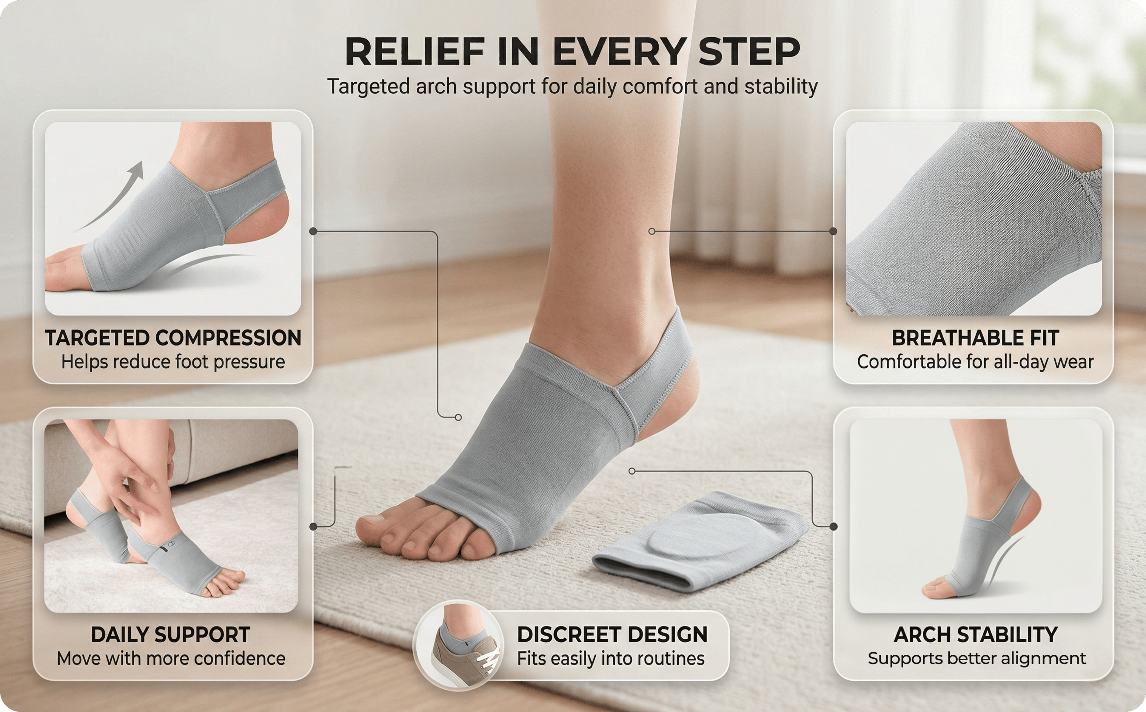 Metatarsal Compression Brace, 1 Pair of Arch Support Sleeves, Flat Foot Support, Plantar Fasciitis – view 11