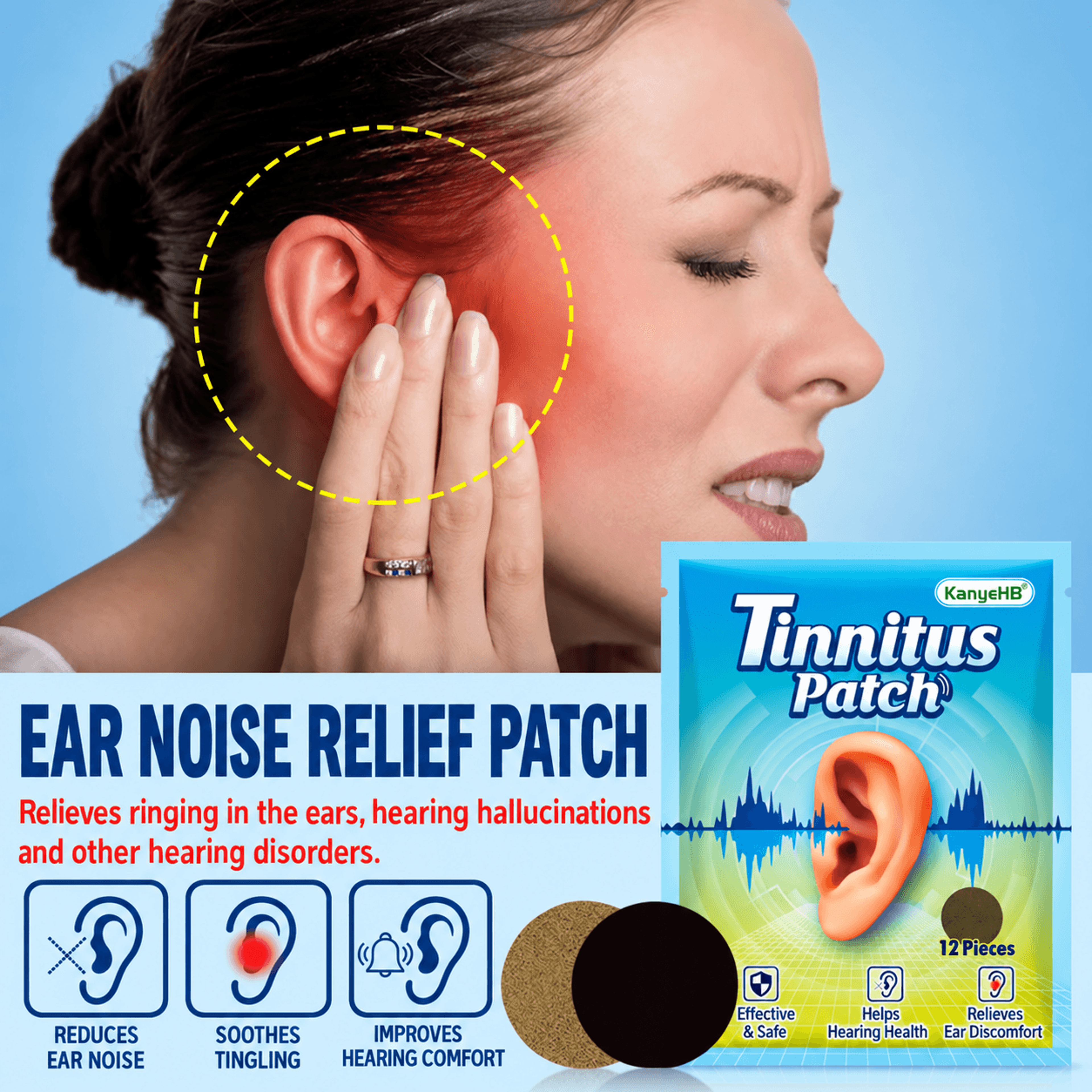 Portable Ear Care Patch Tinnitus Patch Headache Relief Ear Ringing Buzzing Hearing Loss Support Bra