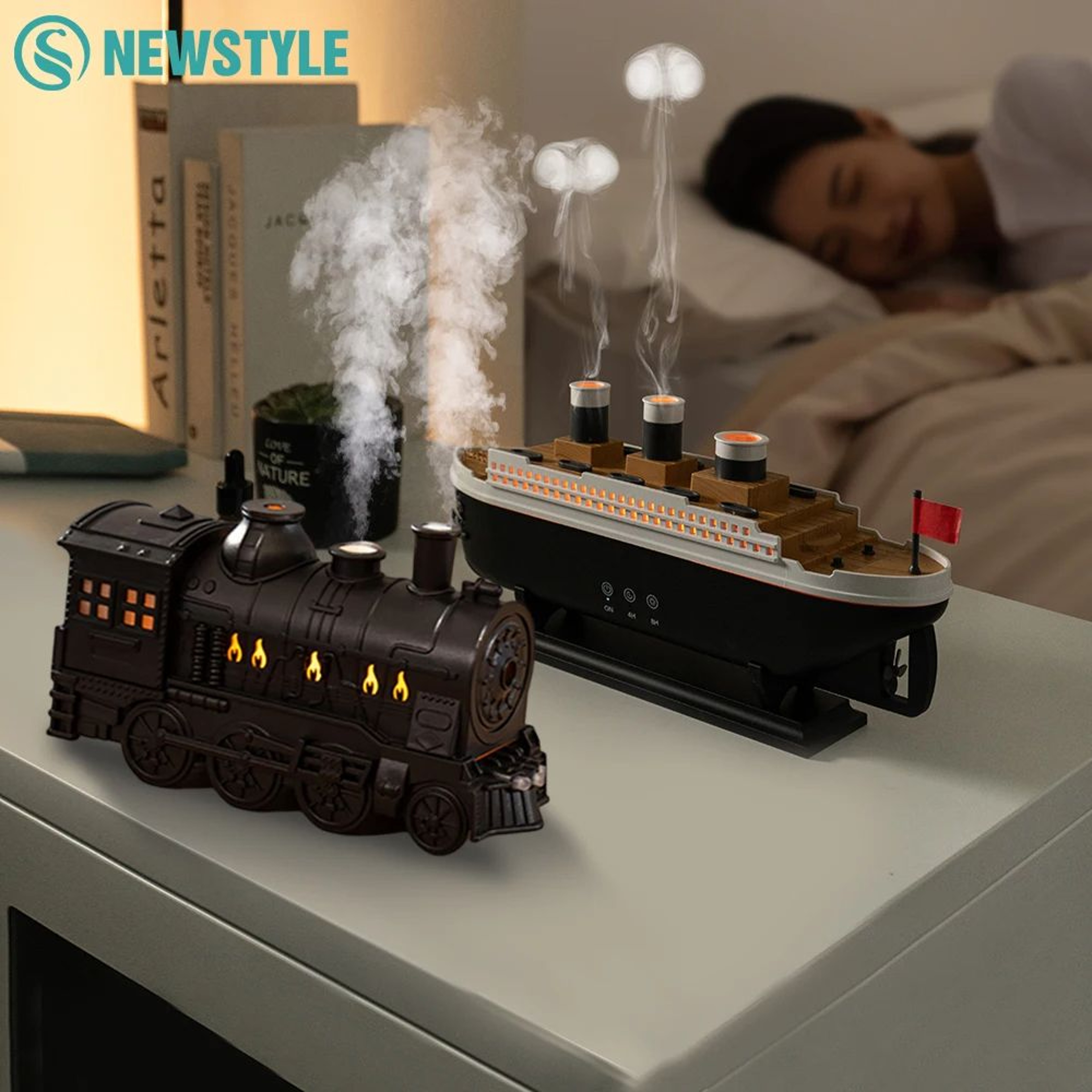 Titanic Ship Model Ultrasonic Air Humidifier Jellyfish Smoke Ring Spray Diffuser Essential Oil Arom 0