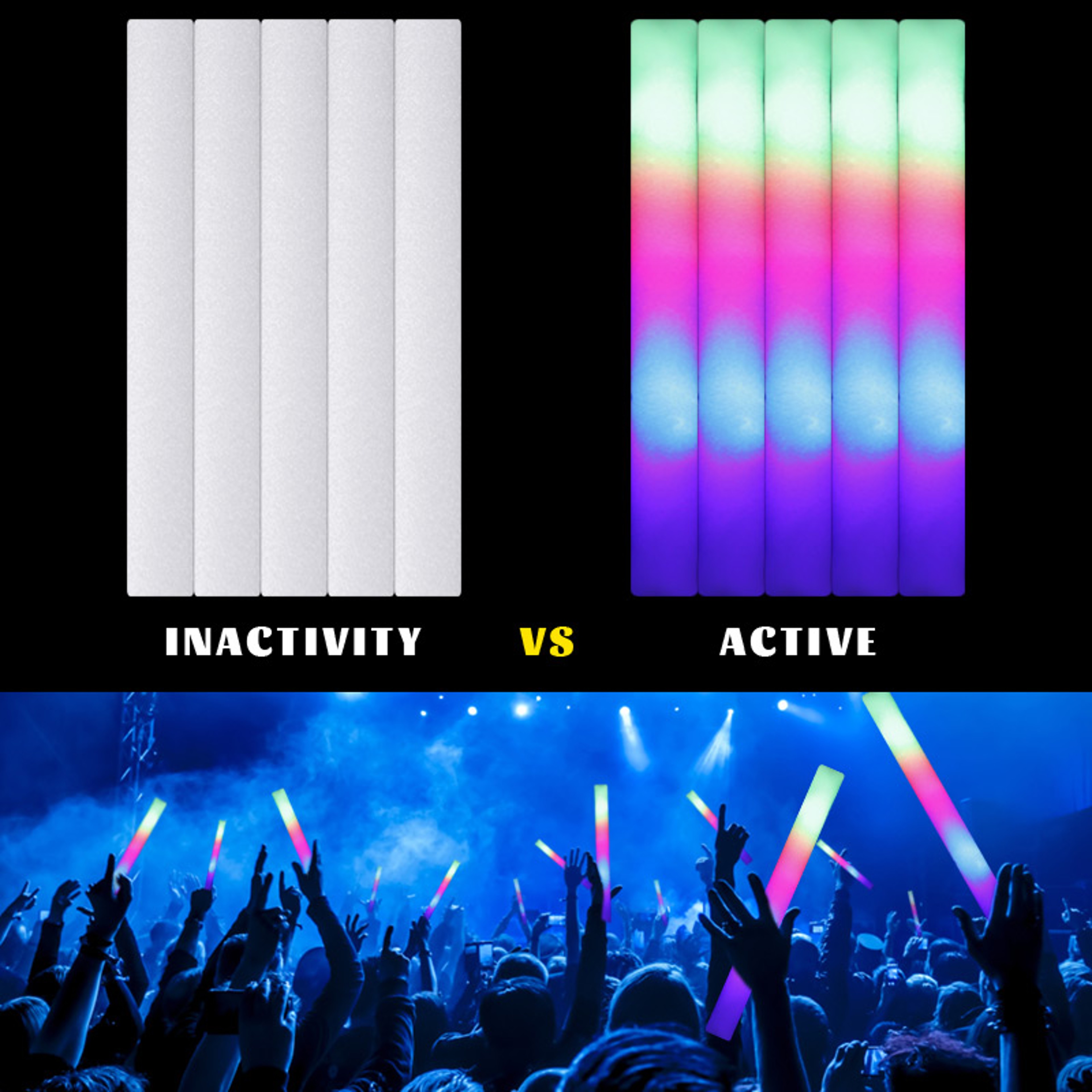 Bulk Colorful RGB LED Glow Sticks, Foam Cheer Tubes for Parties, Weddings & Dark Light Events – view 4