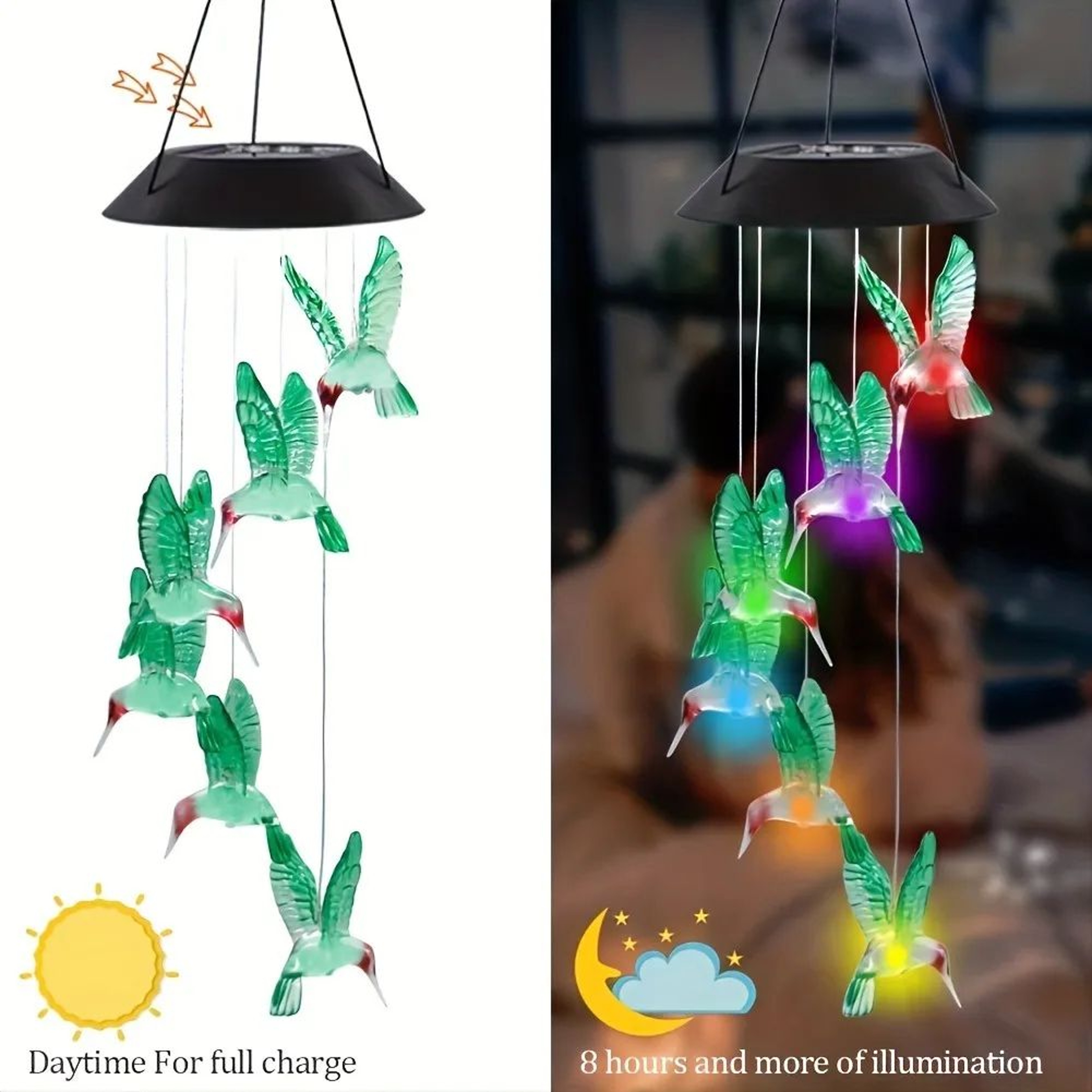 Solar Wind Chimes Outdoor Waterproof LED Color Changing Butterfly Dragonfly Hummingbird Lights Perf 3