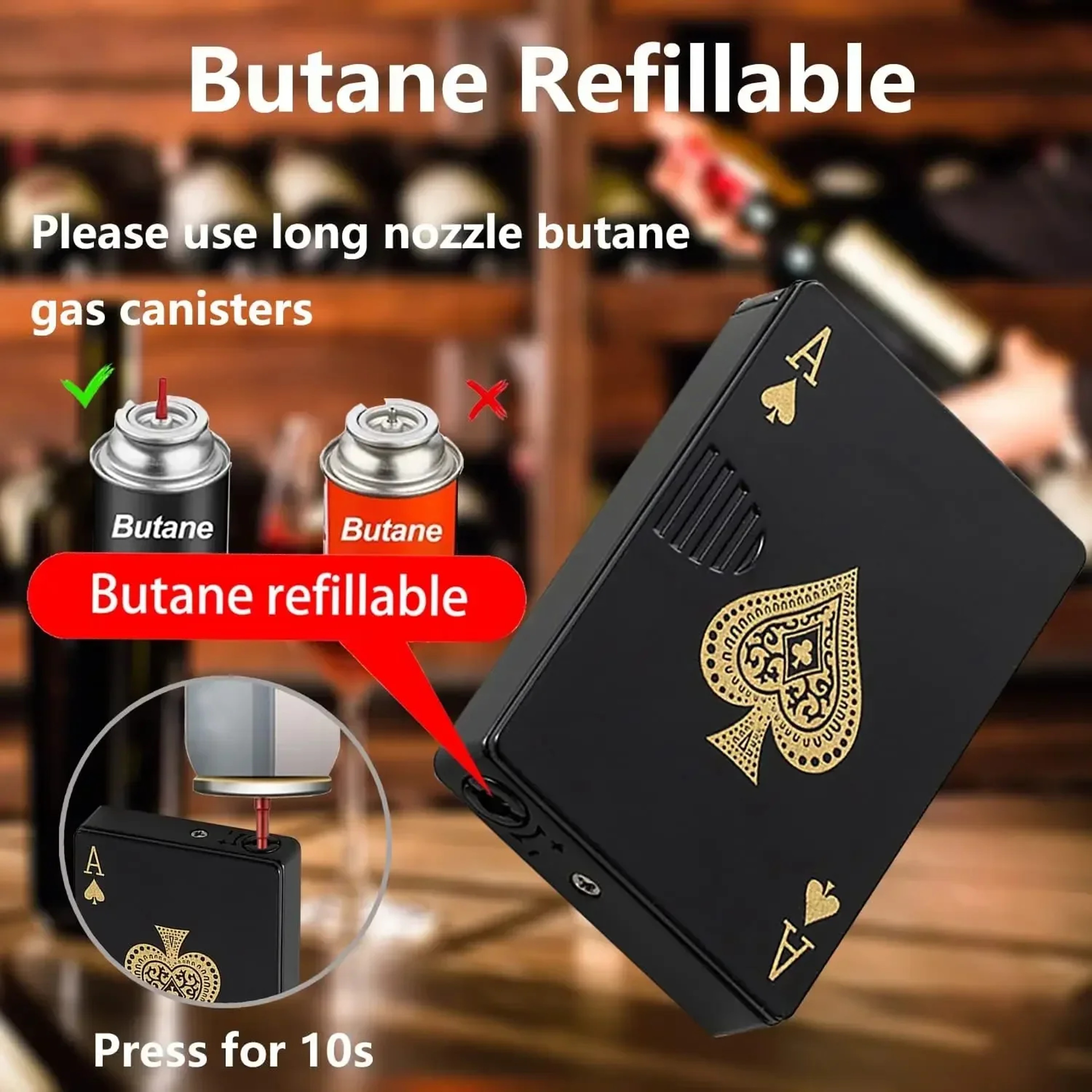 Creative Playing Cards Ace of Spades Lighter Butane Windproof Straight Metal Lighter Metal Fun Gift for Men Smoking Accessories – view 6