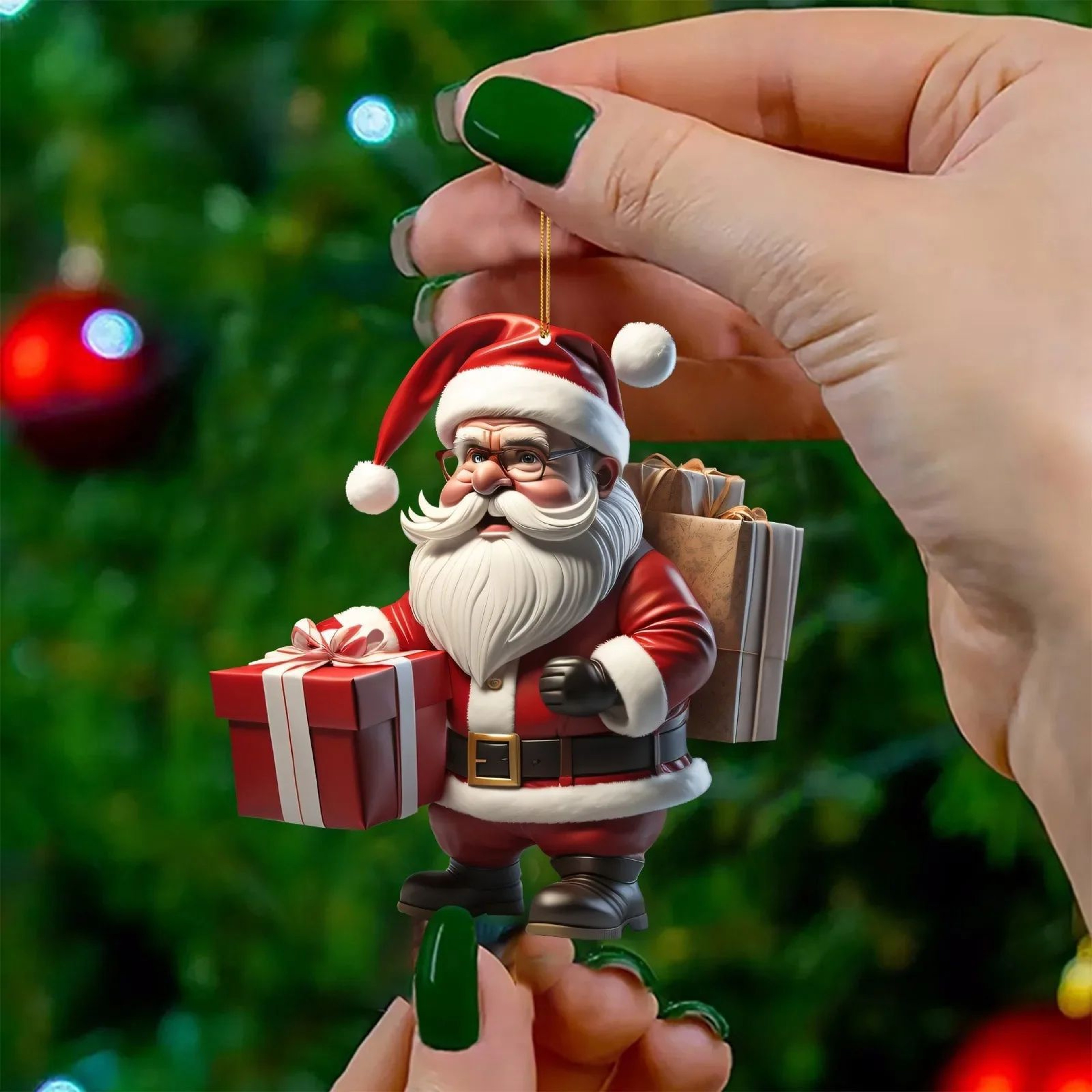 Hanging Cartoon Santa Acrylic Winter Decorative Christmas Tree Pendants Claus Bicycle Gifts Christm 7