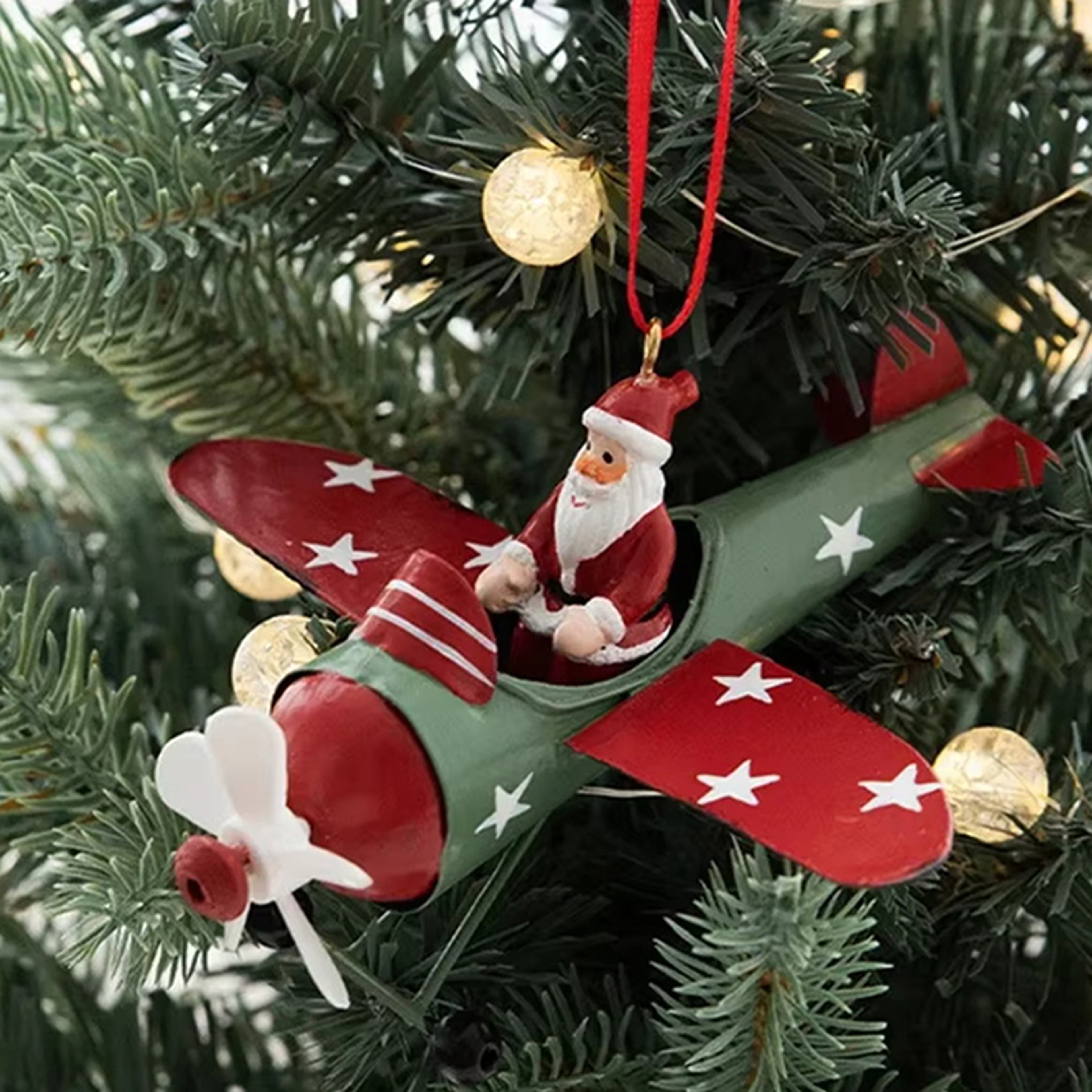 Antique Style Santa Claus Airplane, Retro Iron Christmas Pendant, Christmas Tree Hanging Decoration – view 2