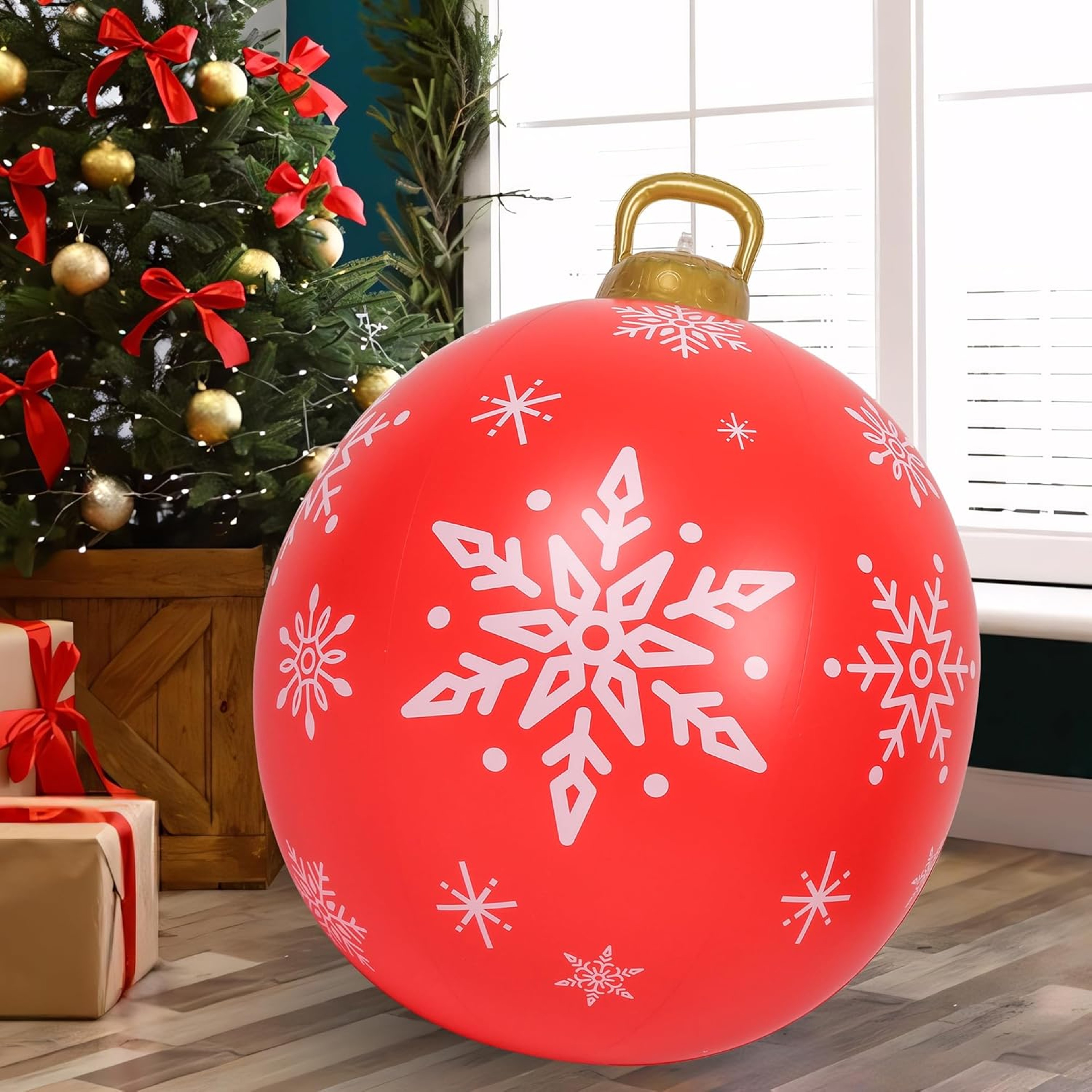Red Merry Christmas Inflatable Ball Giant Christmas Inflatable Ball Decorations With Snowflakes 2
