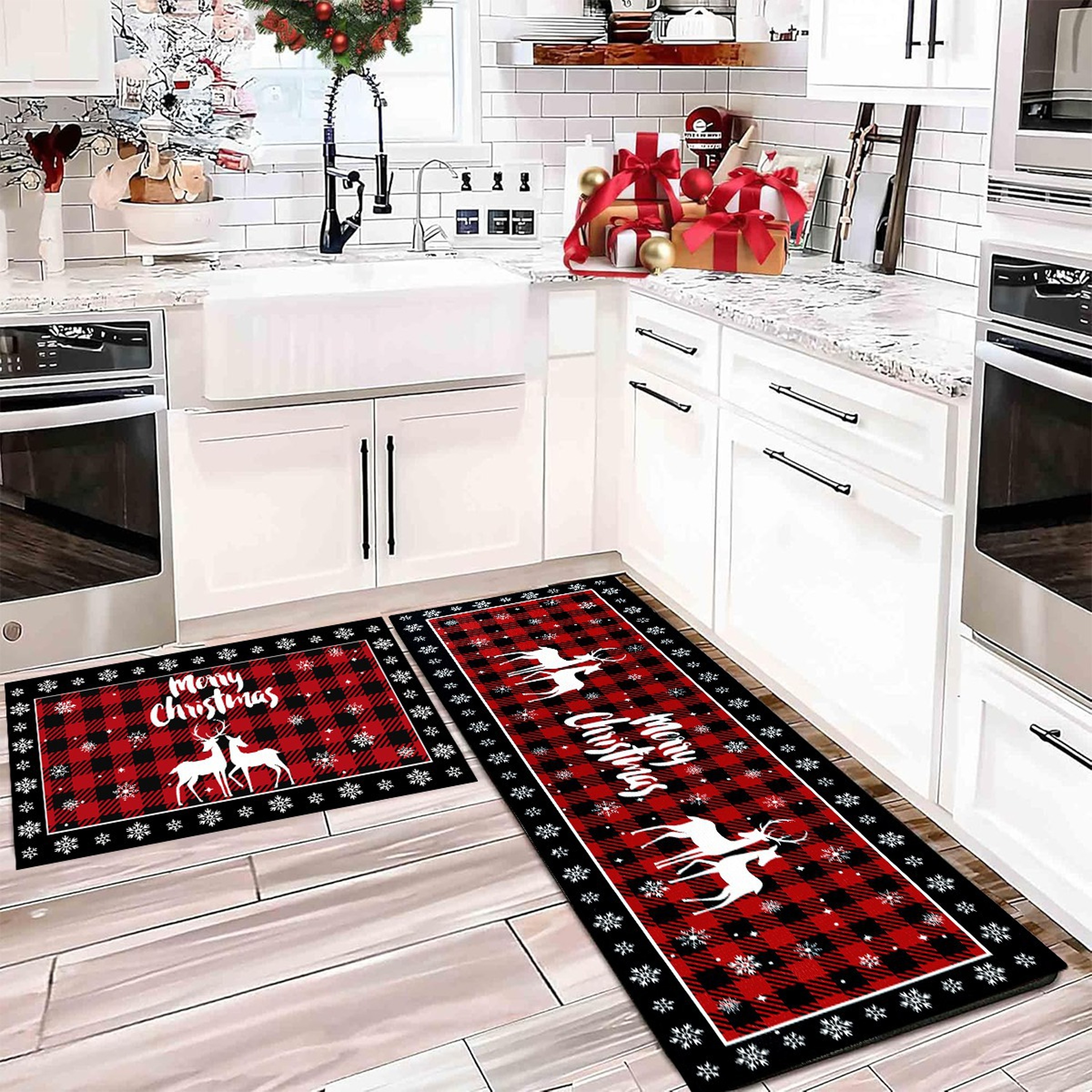 Christmas Decoration Plaid Christmas Tree Floor Mat, Absorbent Doormat For Kitchen, Live Room Sofa Floor Mat – view 4