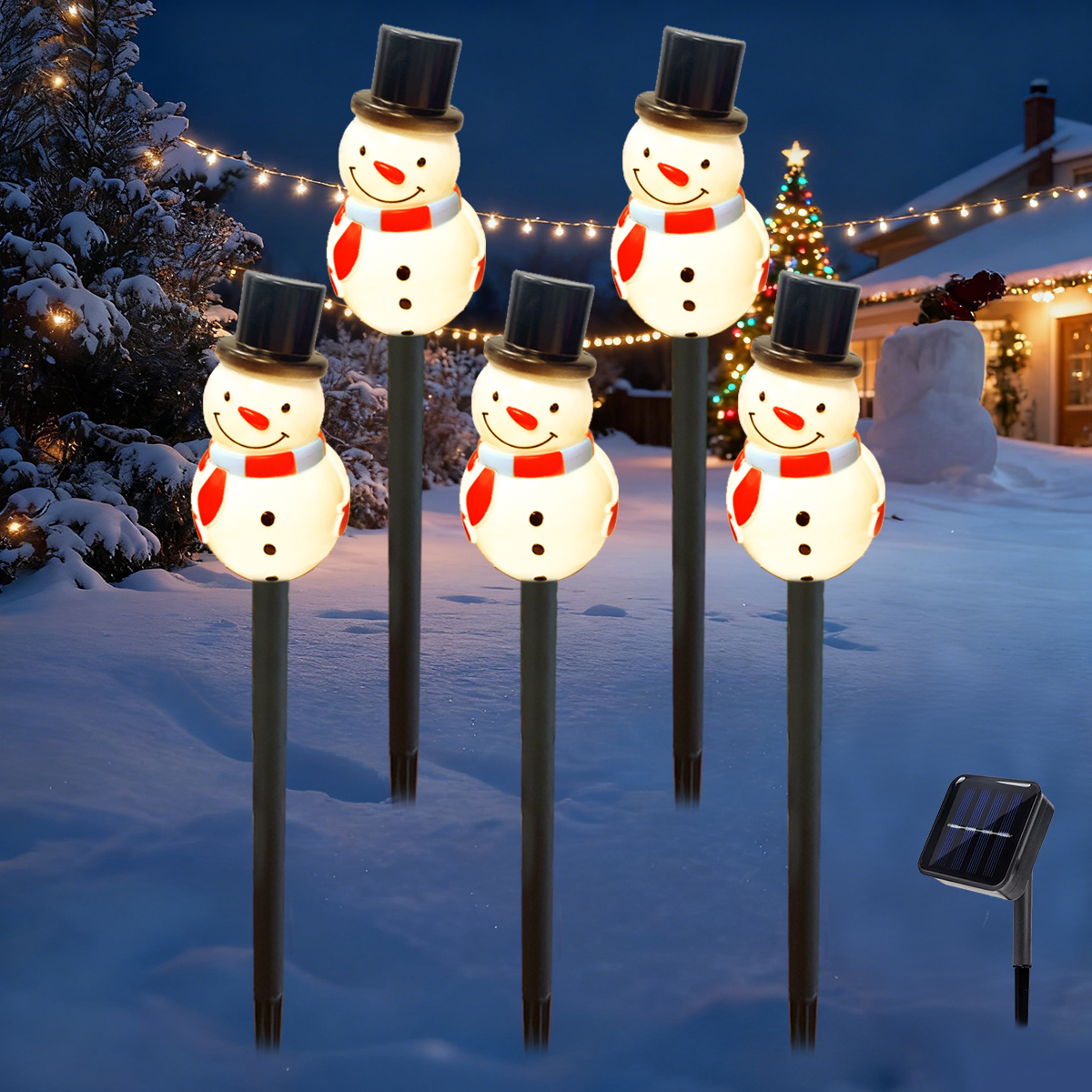 Snowman With Black Hat Long Nose Solar Powered Garden Light Outdoor Stake Light Suitable For Yard P 0