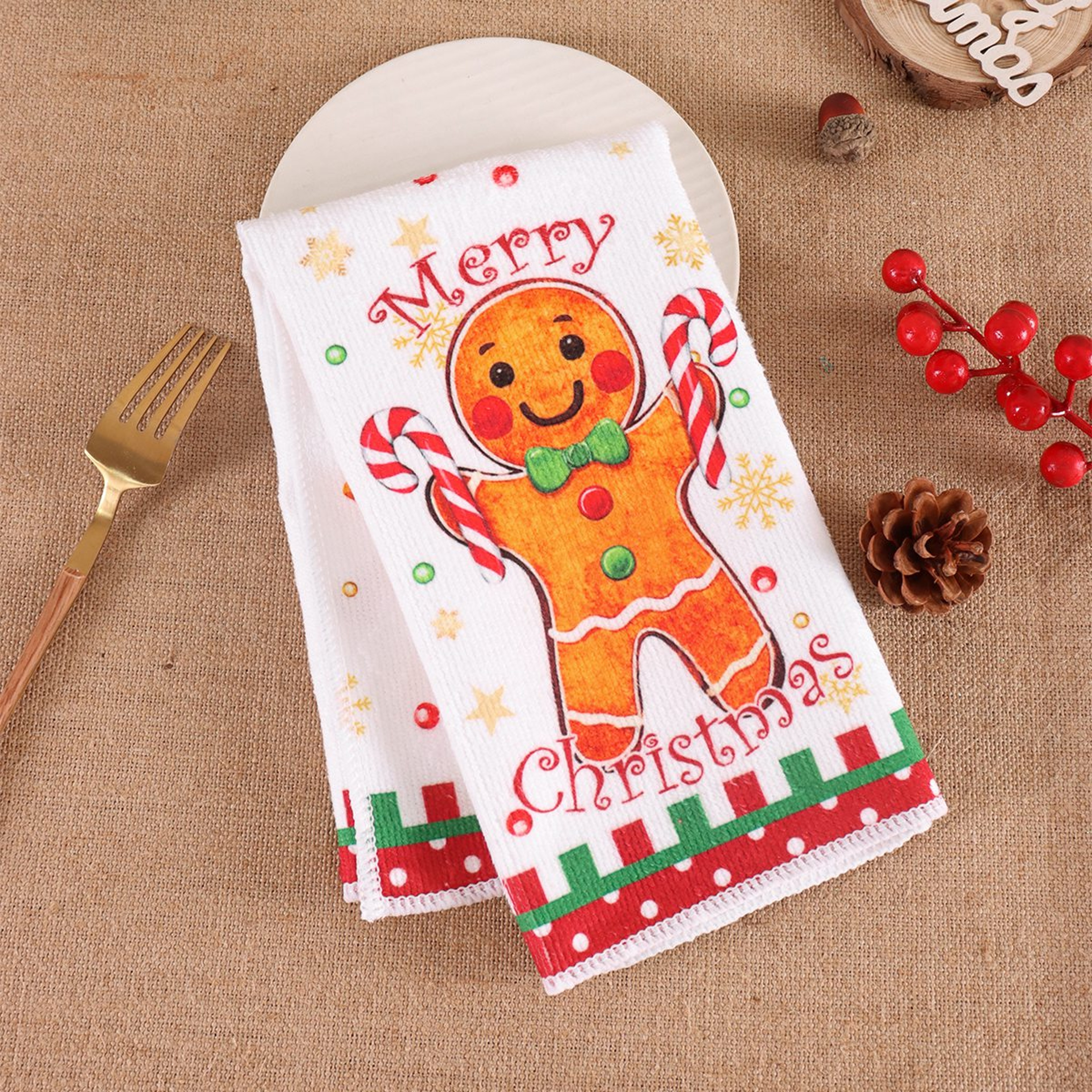 Christmas Kitchen Towels, Xmas Gingerbread Man Dish, Merry Christmas Party Decoration, Towel Navidad New Year – view 2
