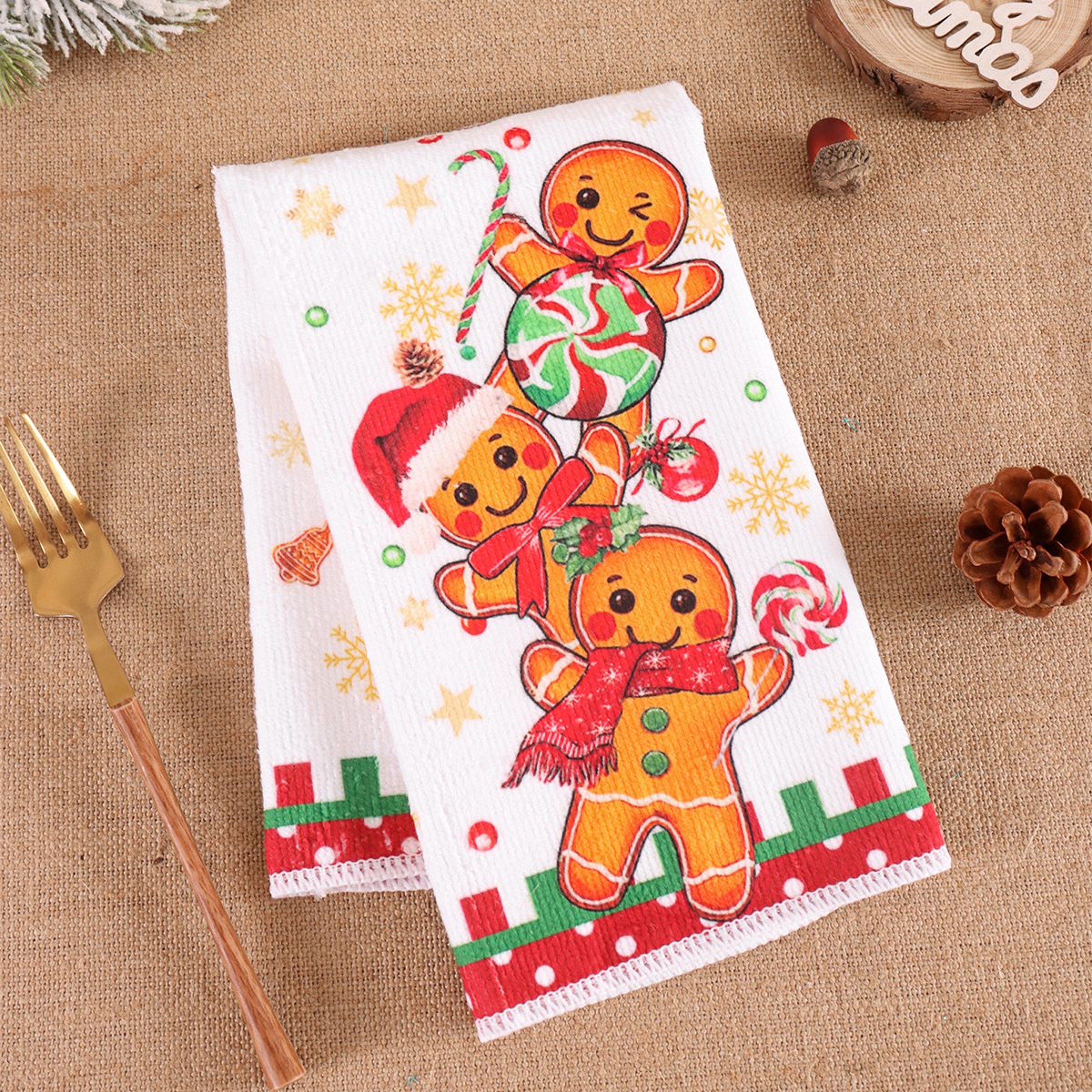 Christmas Kitchen Towels, Xmas Gingerbread Man Dish, Merry Christmas Party Decoration, Towel Navidad New Year – view 3