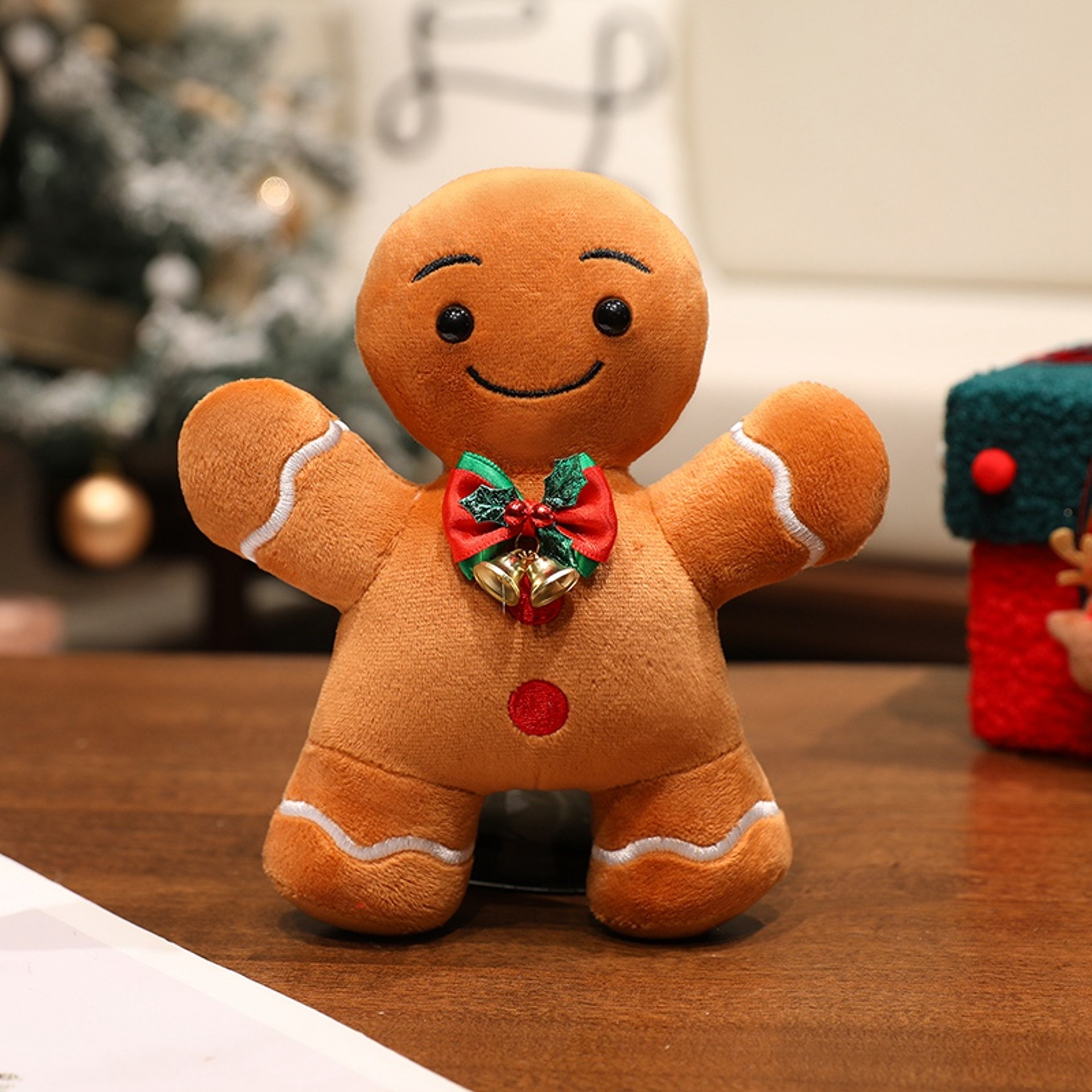 Stuffed Father Christmas Sika Deer, Kawaii Soft Christmas Plush Pillow, Green Tree Gingerbread Man Party Decor Gift – view 10