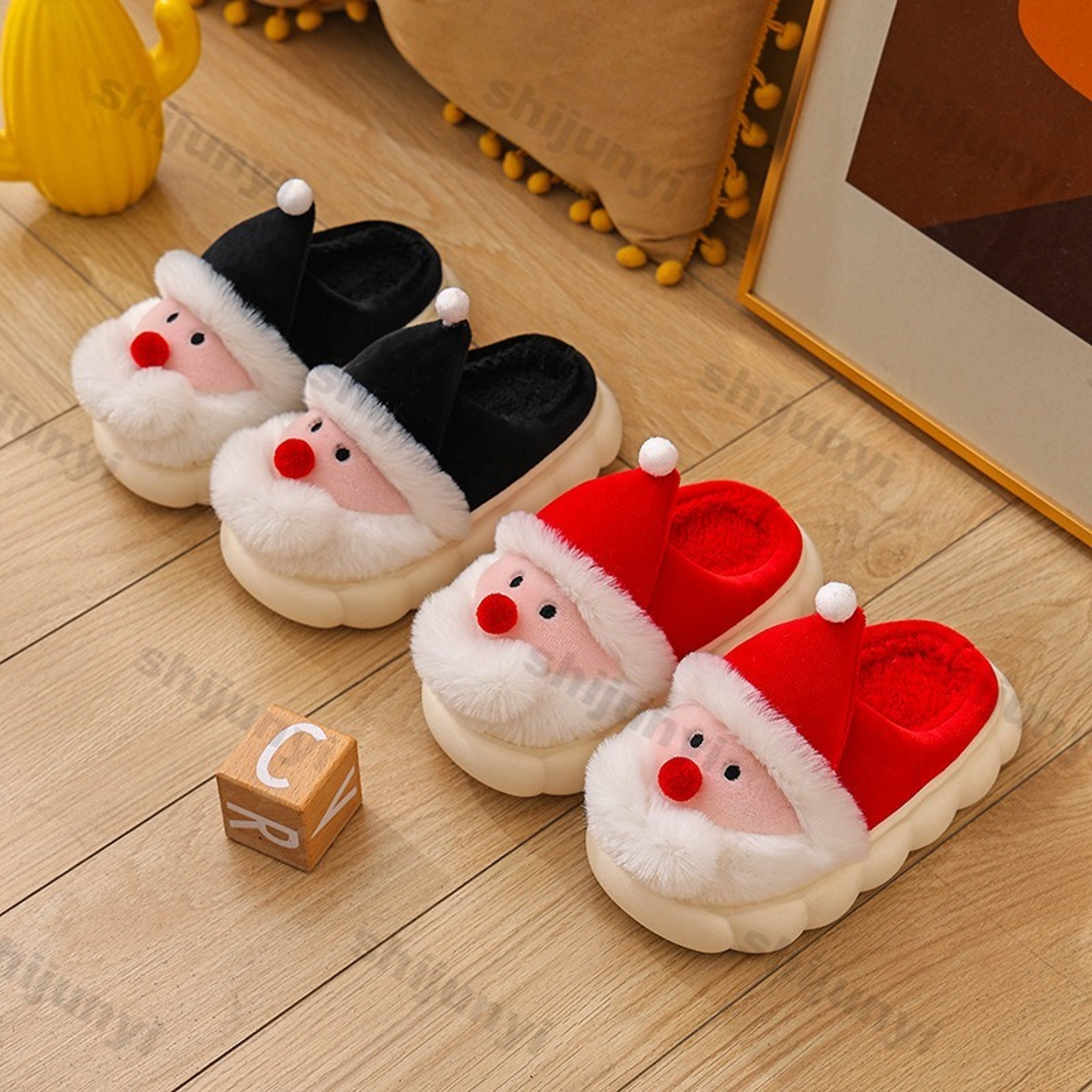 Warm Comfortable Indoor Platform, Christmas Woman Slippers Winter, Cute Santa Claus Floor Shoes Plush, Cartoon House Man – view 3