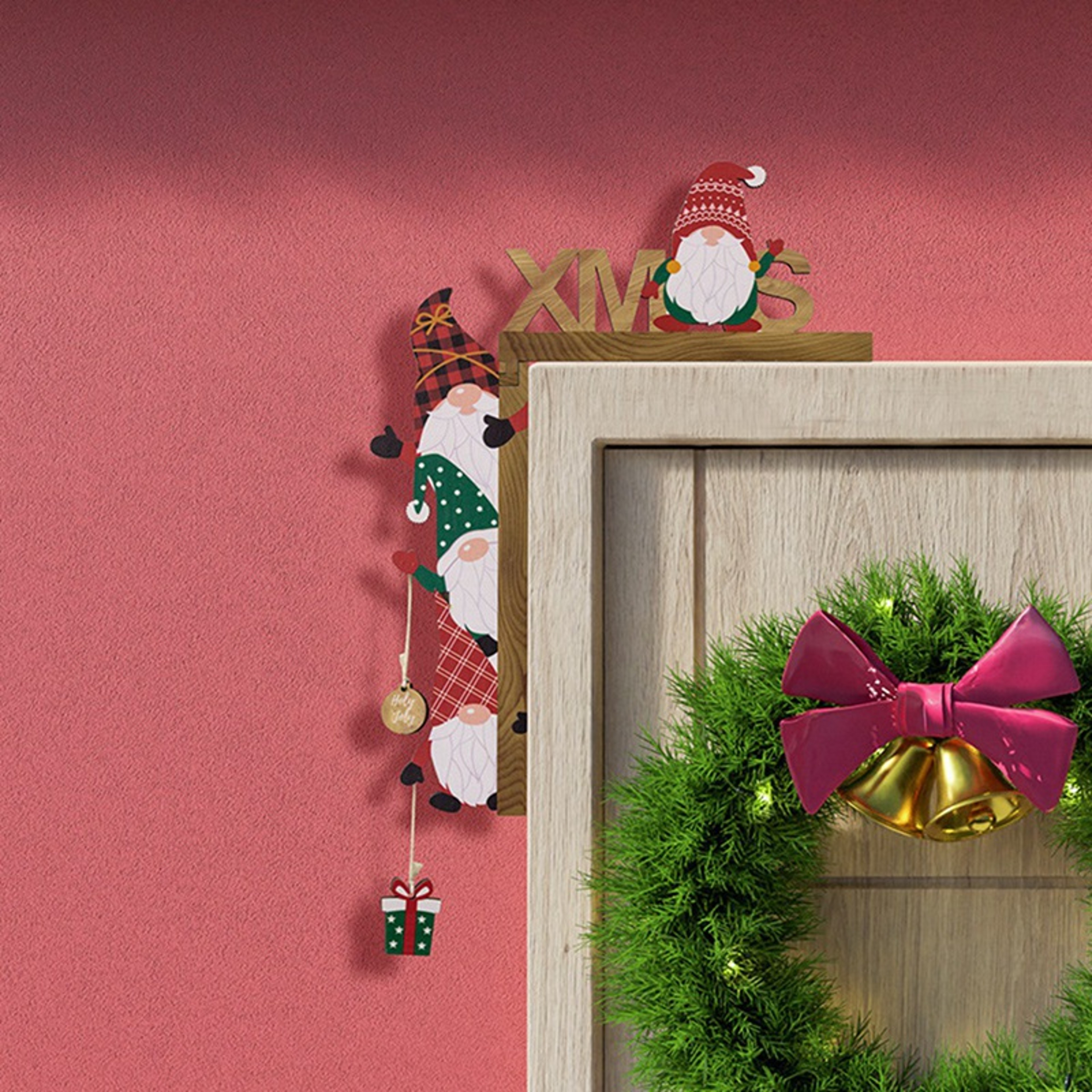 Santa Claus Door Sign Decor, DIY Wooden Door Frame Ornament, Christmas Door Corner Frame Decoration, For Xmas Home Party – view 2