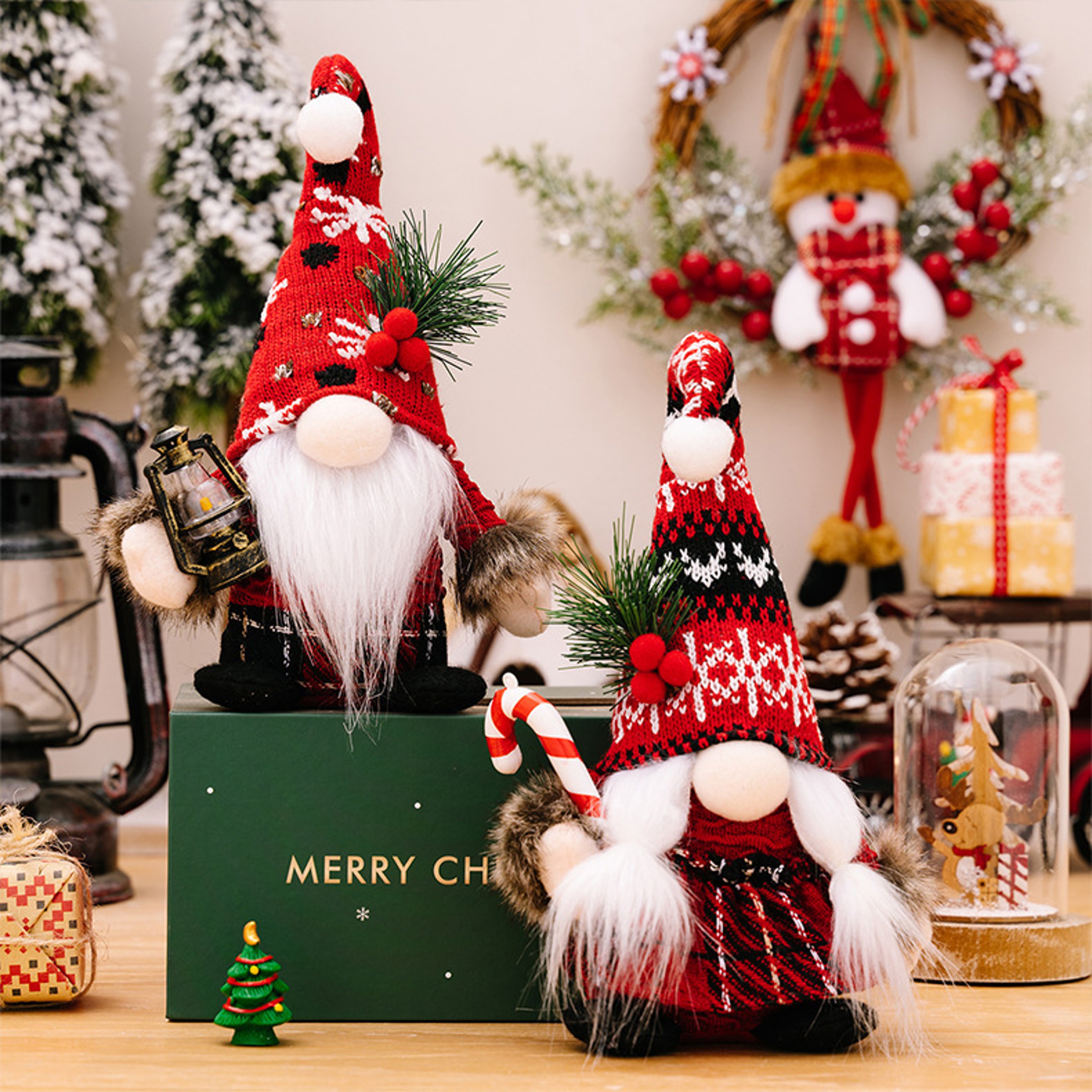 Knitted Red Dwarf Christmas Doll Hairball Christmas Faceless Doll Holiday Decorations Home New Year 1