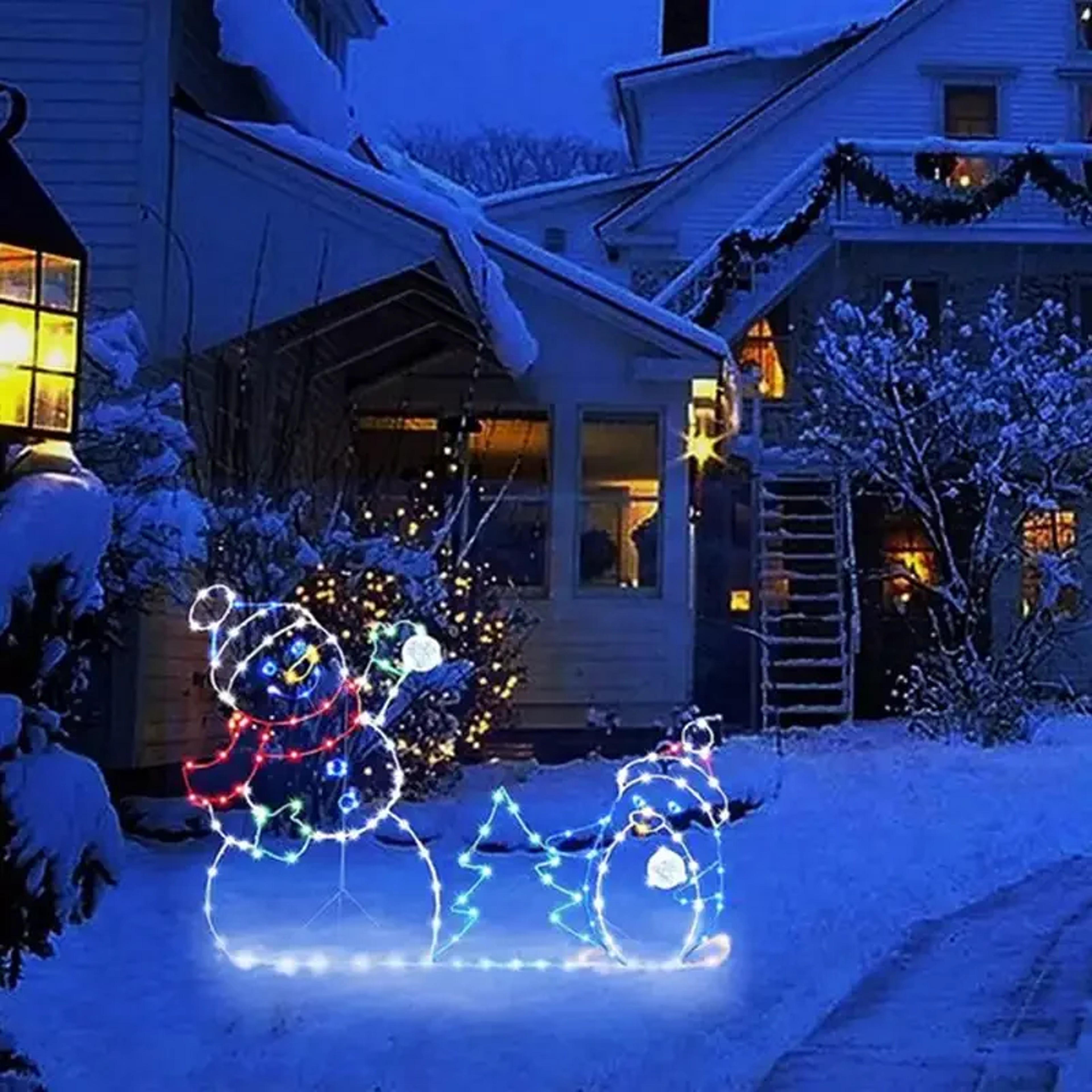 LED Snowman Ornament Animated Christmas Glitter Light Holiday Party Decoration Winter Garden Yard O 3