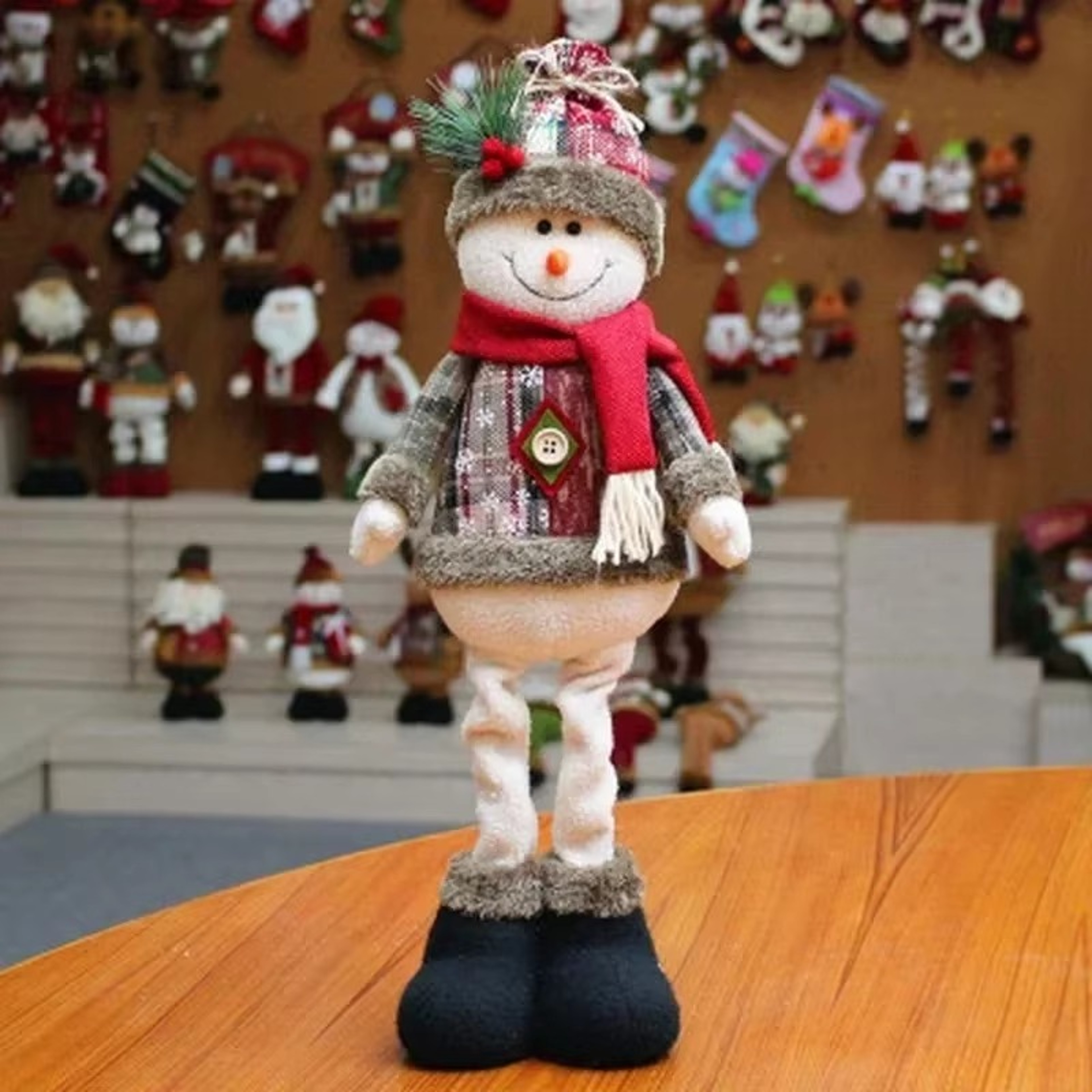 Retractable Snowman, Christmas Ornament, Reindeer Santa Plaid Standing Home Decor Doll, Kids Gift, New Year Decorations – view 4