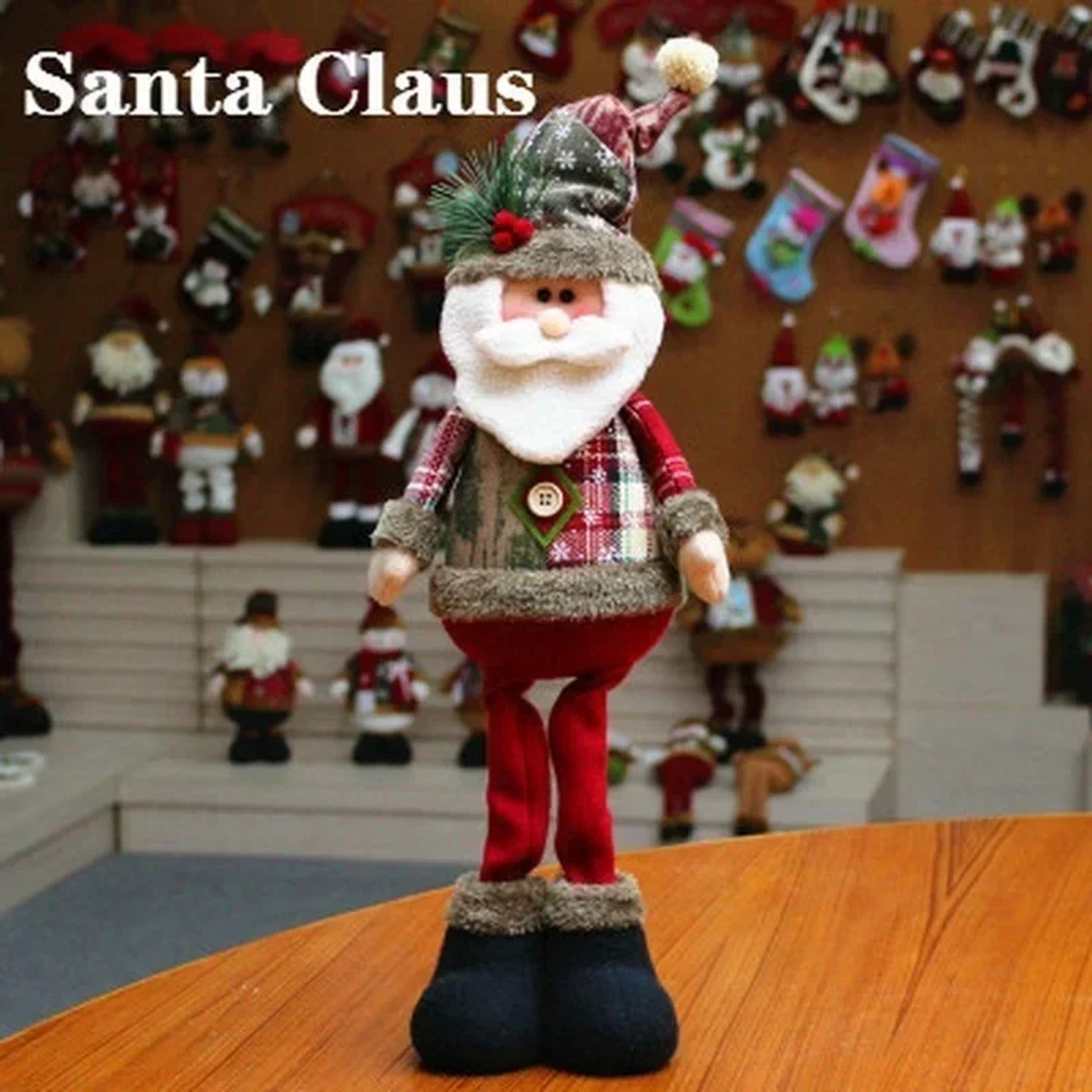 Retractable Snowman, Christmas Ornament, Reindeer Santa Plaid Standing Home Decor Doll, Kids Gift, New Year Decorations – view 9