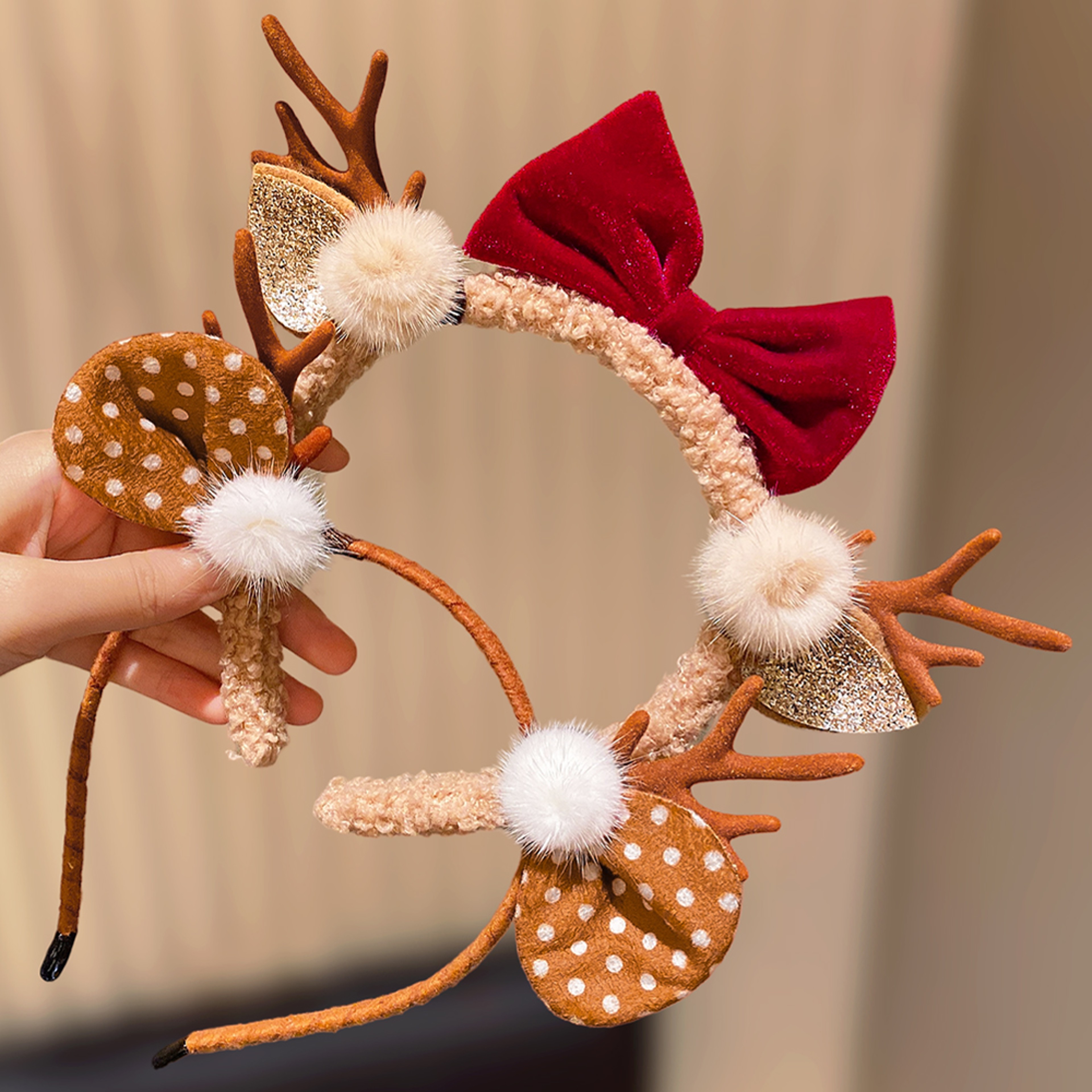Cute Girls Christmas Antler Hairband Holiday Party Bow Headband Ideal Festive Gift Accessory For Ki 2