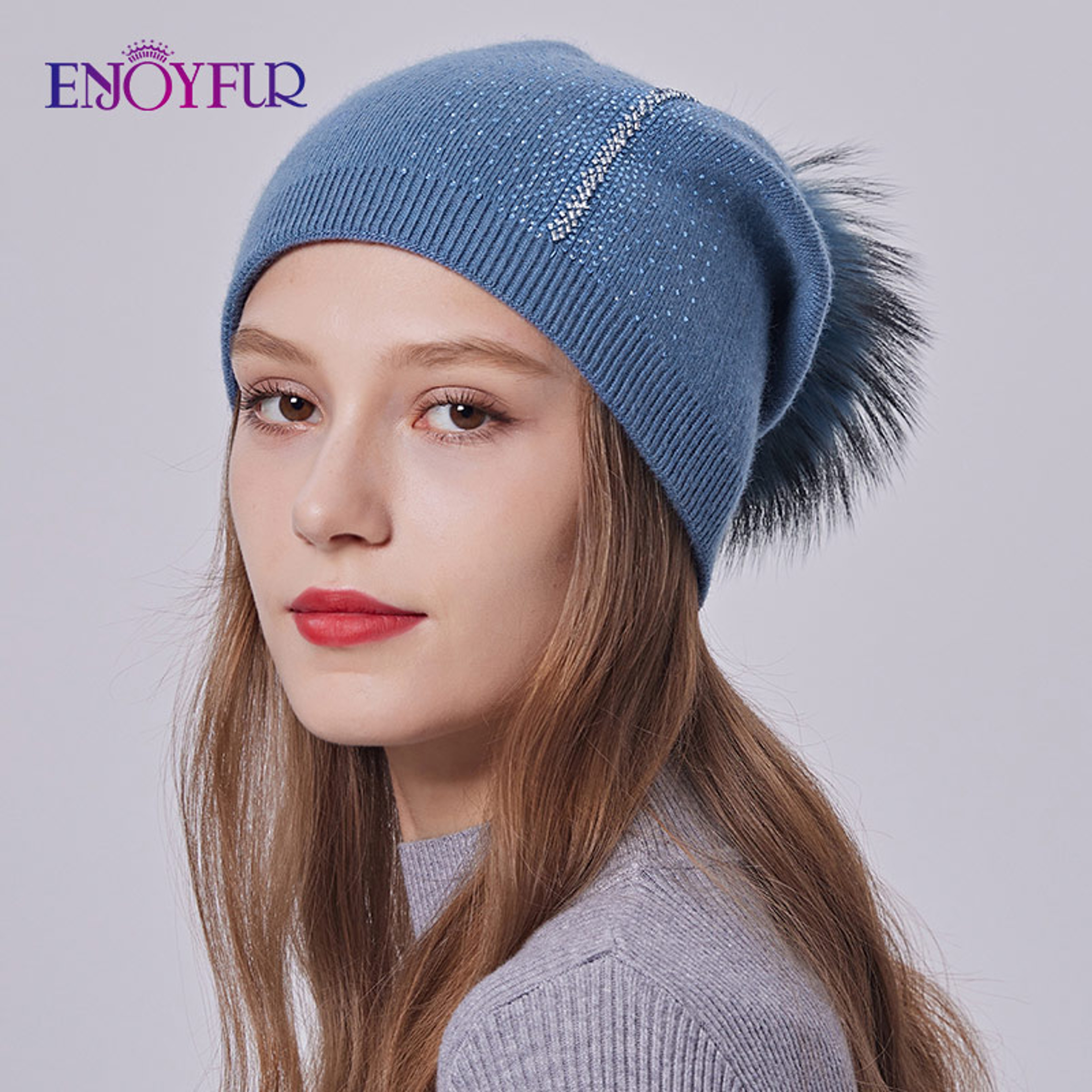 Real Fur Pom Pom Beanies for Women Wool Knitted Thick Warm Winter Lined Fashion Ski Caps Lady Hat – view 18
