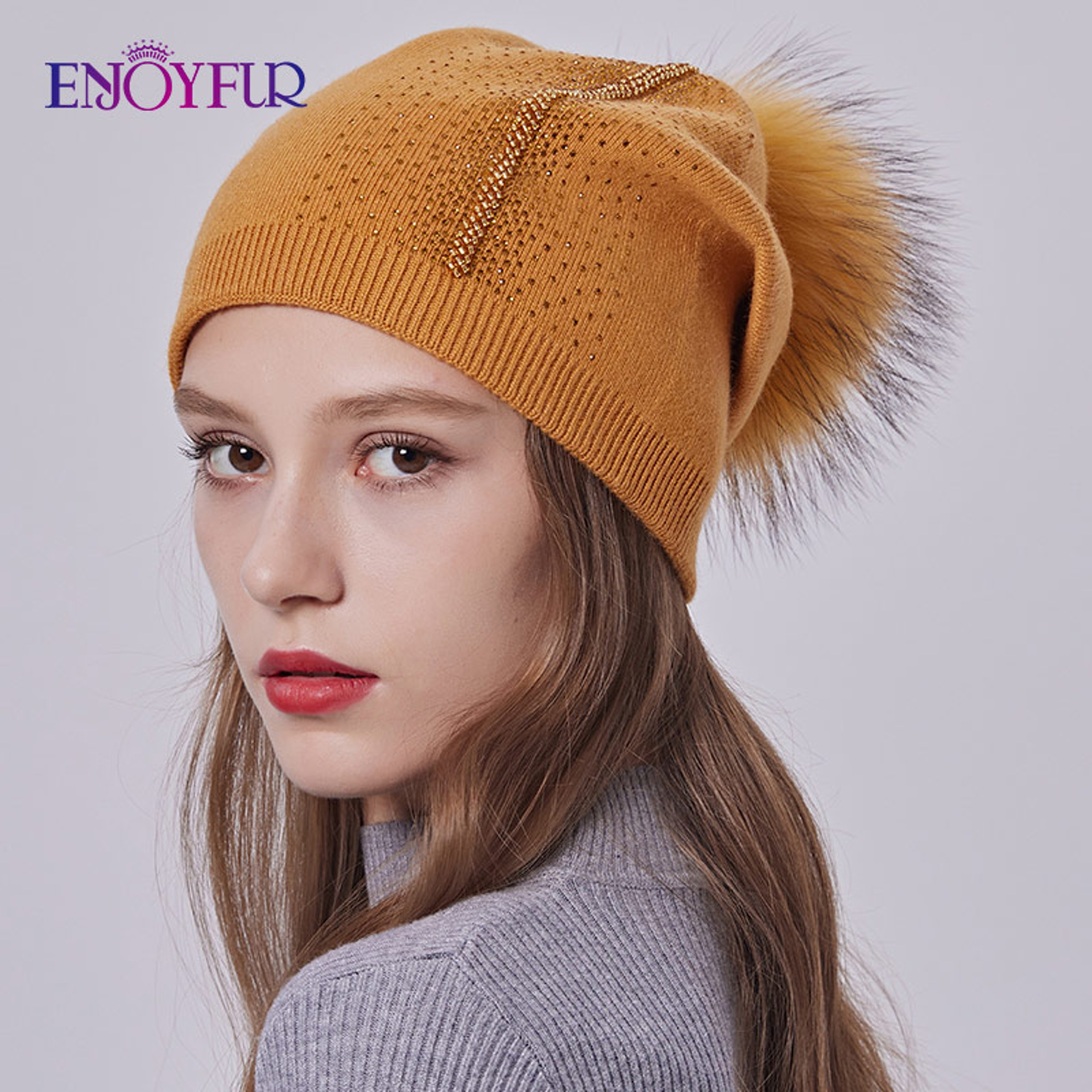 Real Fur Pom Pom Beanies for Women Wool Knitted Thick Warm Winter Lined Fashion Ski Caps Lady Hat – view 19
