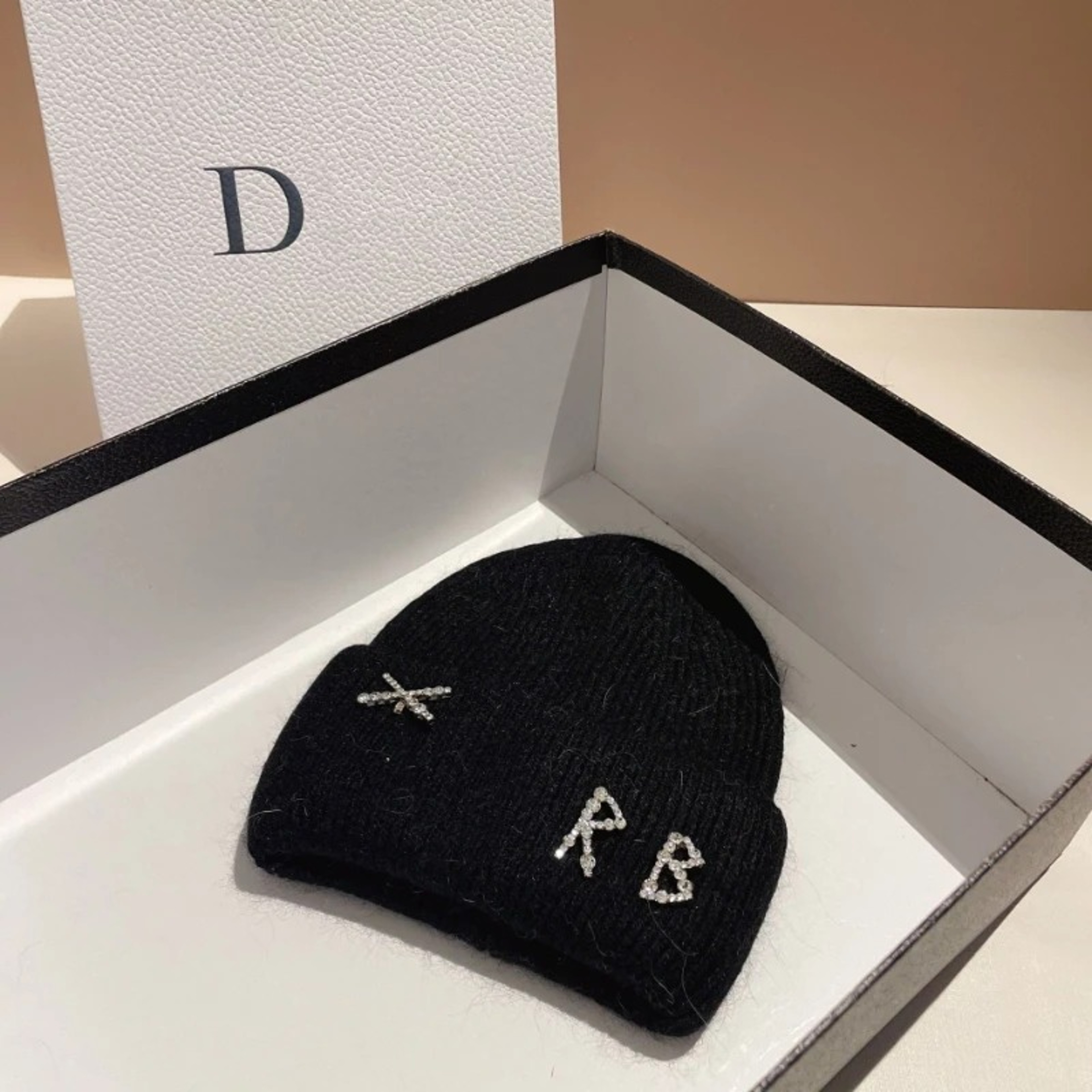 Winter Warm Real Rabbit Fur Beanies Hats with Diamond Letter for Women Skiing Cap Casual Bonnet – view 14