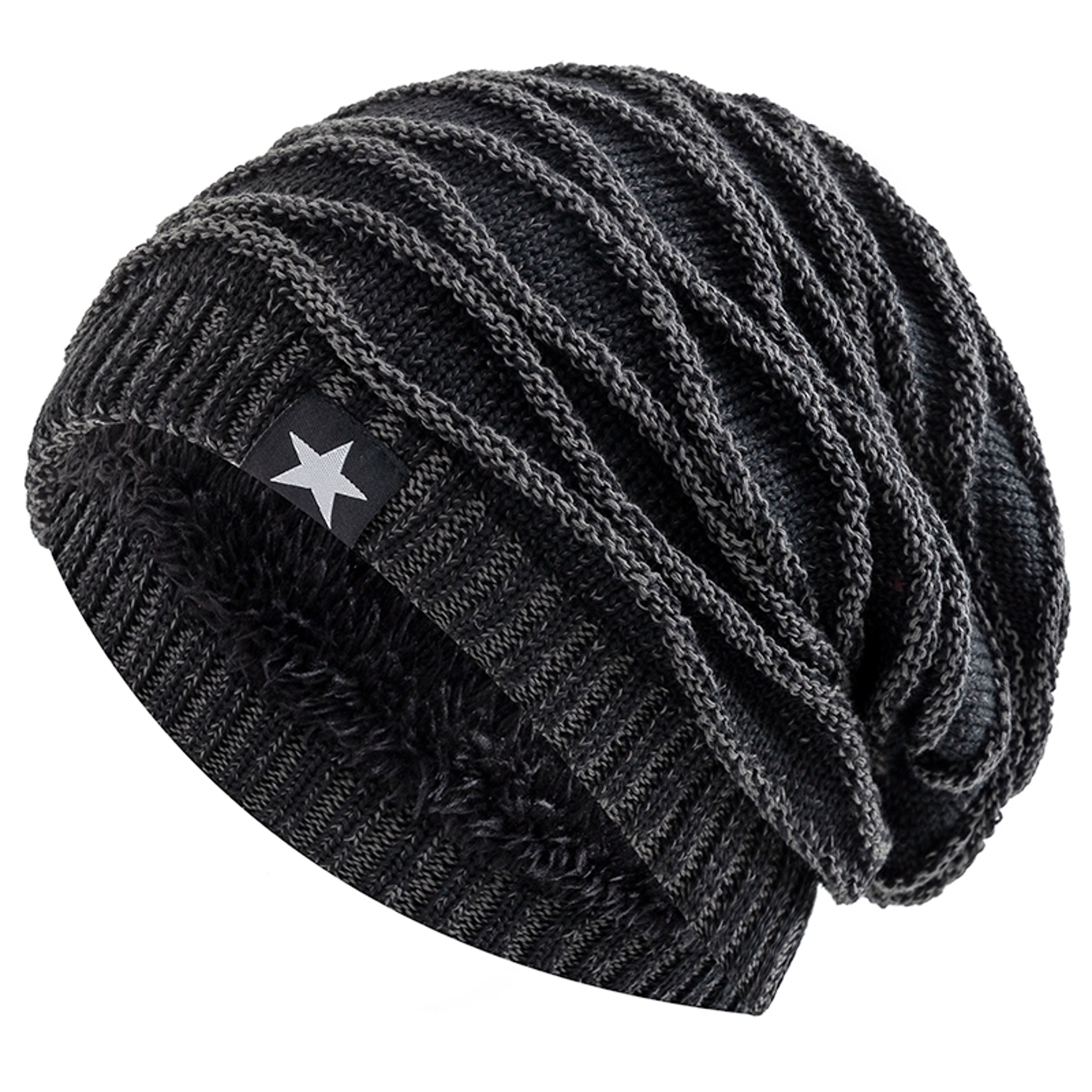 Slouchy Unisex Winter Hat With Fur Lining Fivepointed Star Decor Warm Beanie Cap For Men And Women  6