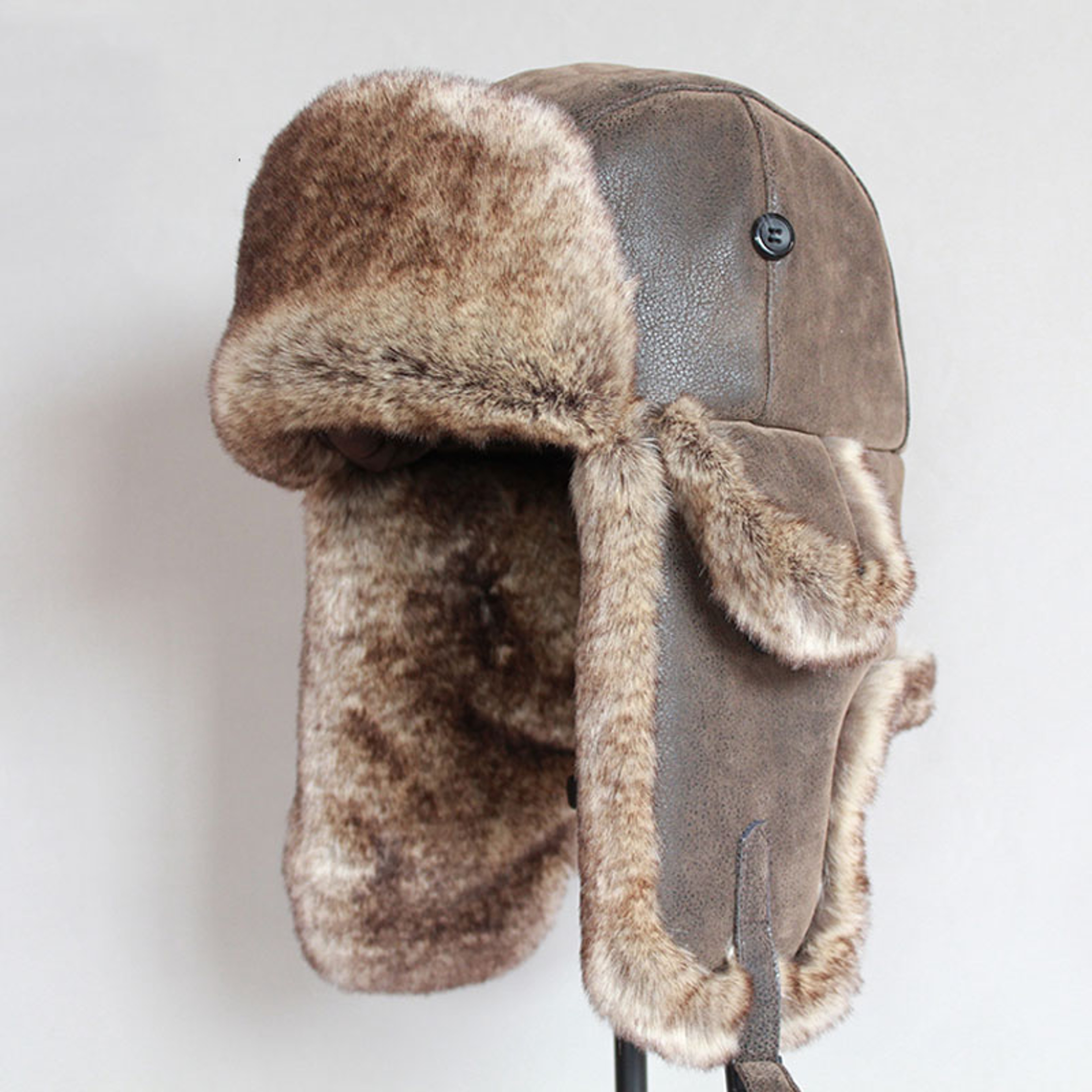 Winter Bomber Hats Men Warm Russian Ushanka Hat PU Leather Fur Trapper Cap Ear Flap For Women 0
