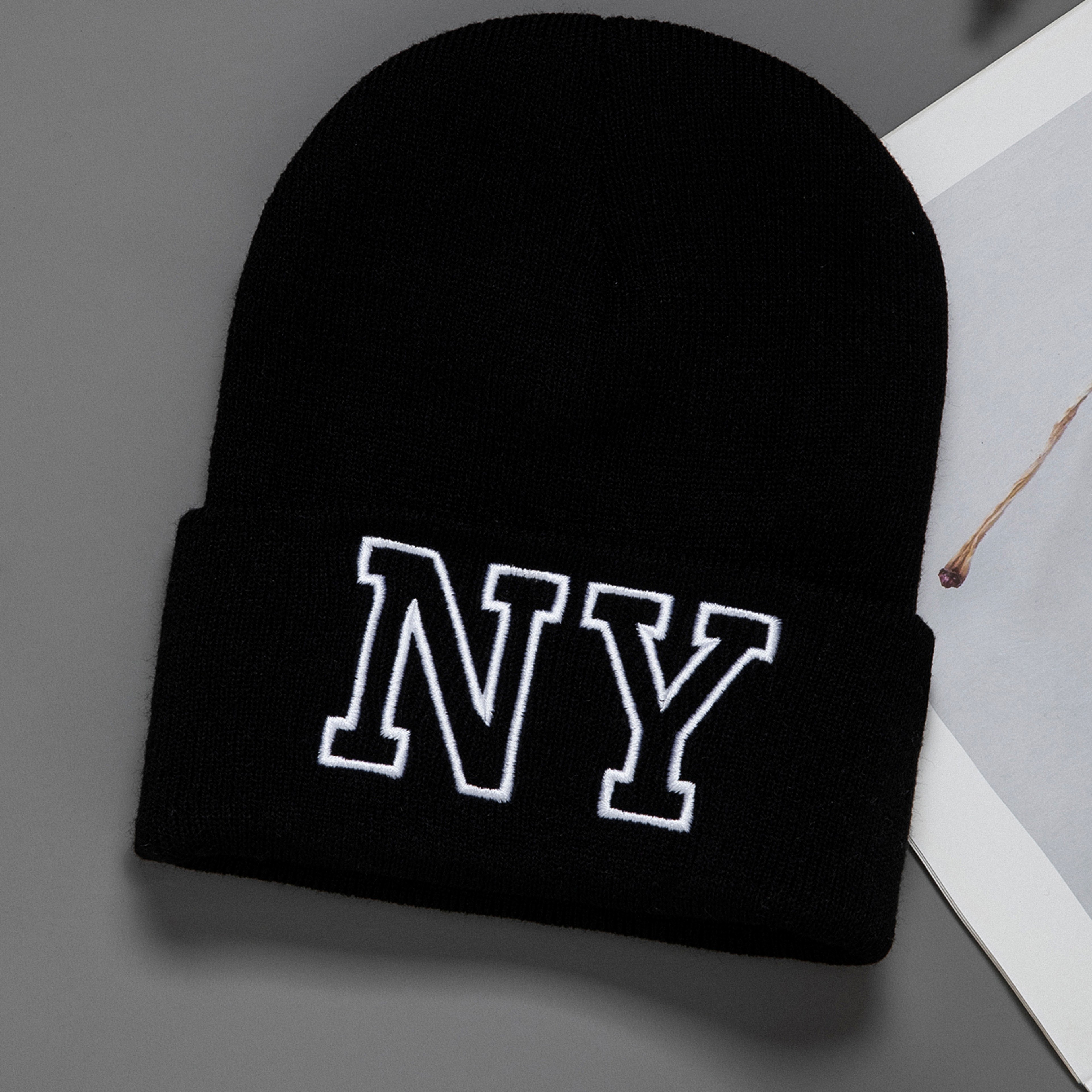 Fashionable Unisex Embroidered Knitted Hat with Letters NY Warm Woolen Winter Hat All-Matching Style – view 7