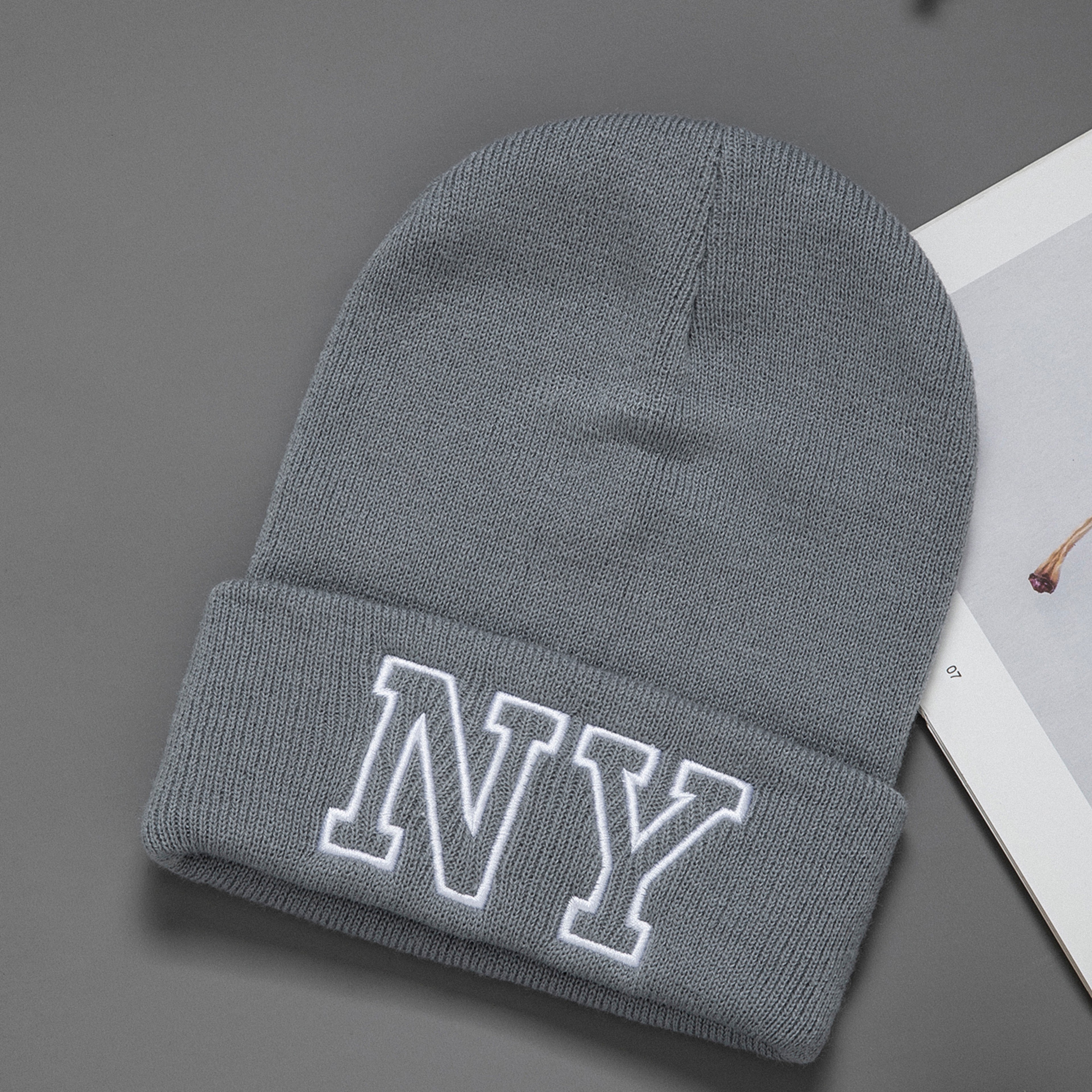 Fashionable Unisex Embroidered Knitted Hat with Letters NY Warm Woolen Winter Hat All-Matching Style – view 9